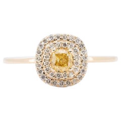Sparkling 18k Yellow Gold Halo Fancy Ring 0.38 Ct Natural Diamonds Aig Cert