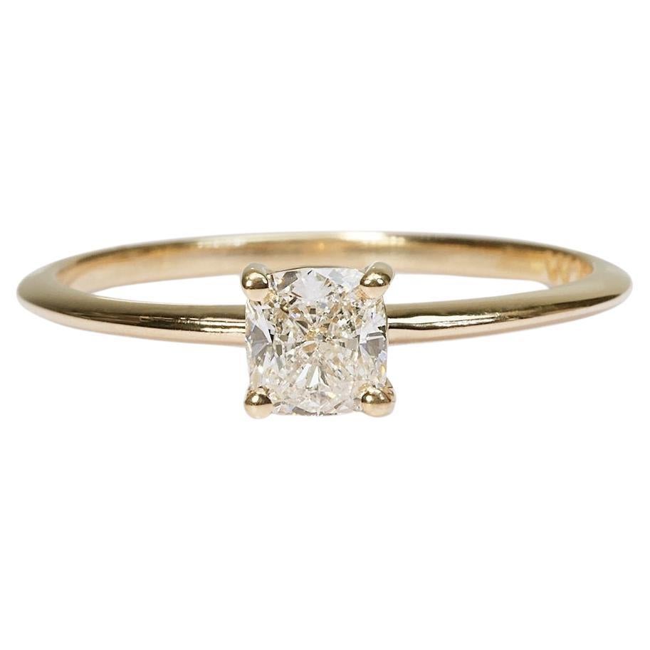Bague solitaire scintillante en or jaune 18 carats avec diamant taille idéale de 0,90 carat - certificat GIA en vente