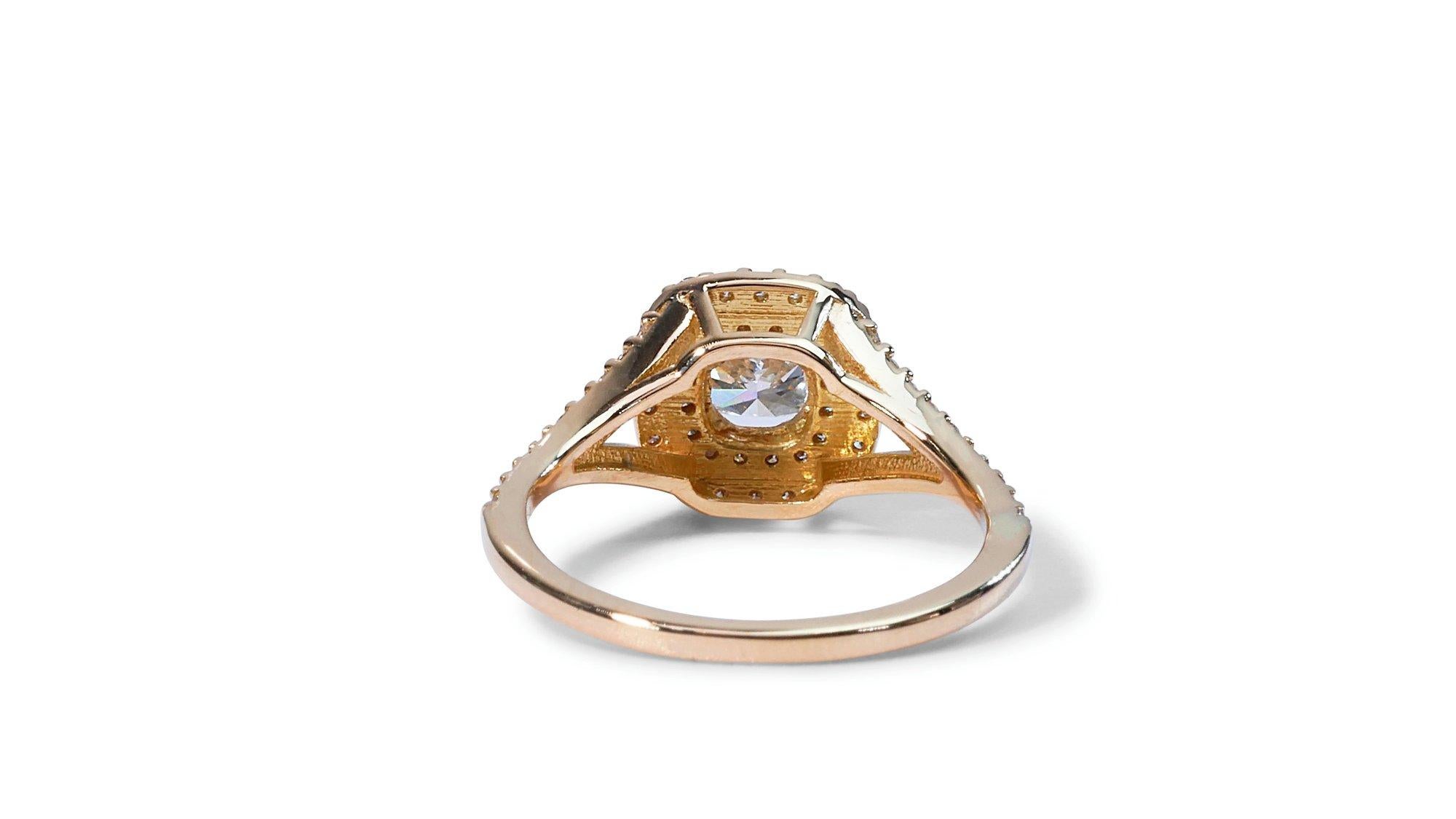 Sparkling 18k Yellow Gold Natural Diamond Double Halo Ring w/1.25 ct - GIA  In New Condition For Sale In רמת גן, IL
