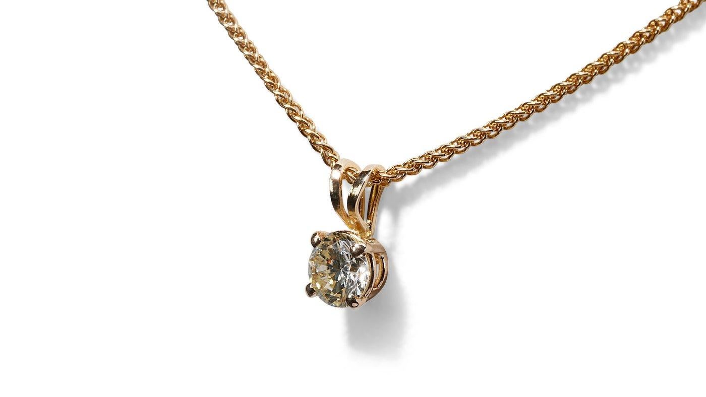 Sparkling 18k Yellow Gold Necklace & Pendant with 1ct Natural Diamond GIA Cert In New Condition For Sale In רמת גן, IL