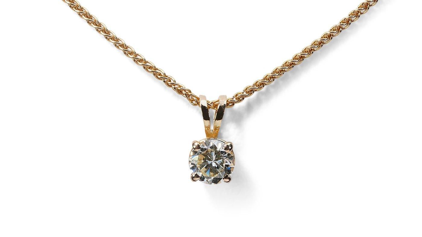 Sparkling 18k Yellow Gold Necklace & Pendant with 1ct Natural Diamond GIA Cert For Sale 1