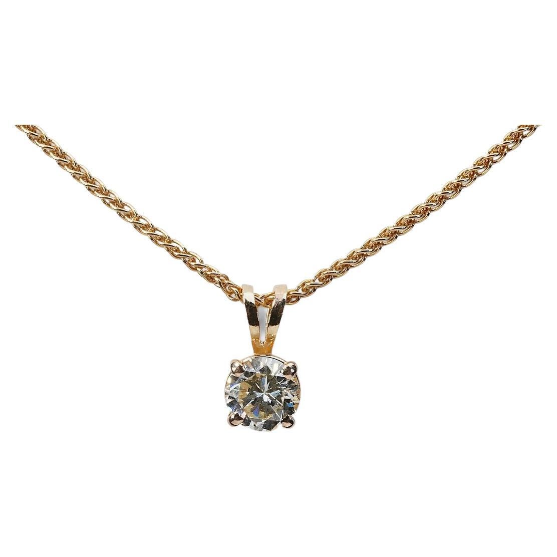 Sparkling 18k Yellow Gold Necklace & Pendant with 1ct Natural Diamond GIA Cert For Sale