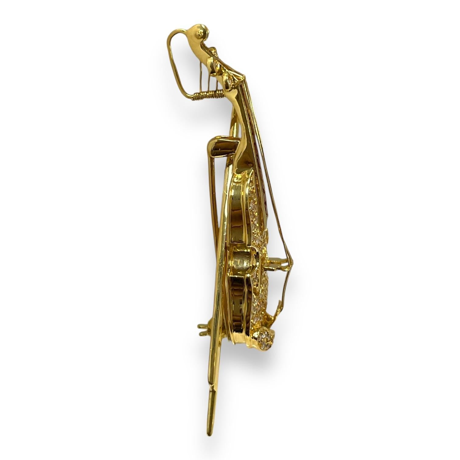 Modern Sparkling 18K Yellow Gold 0.44ct Diamond Violin Brooch/Pendant For Sale