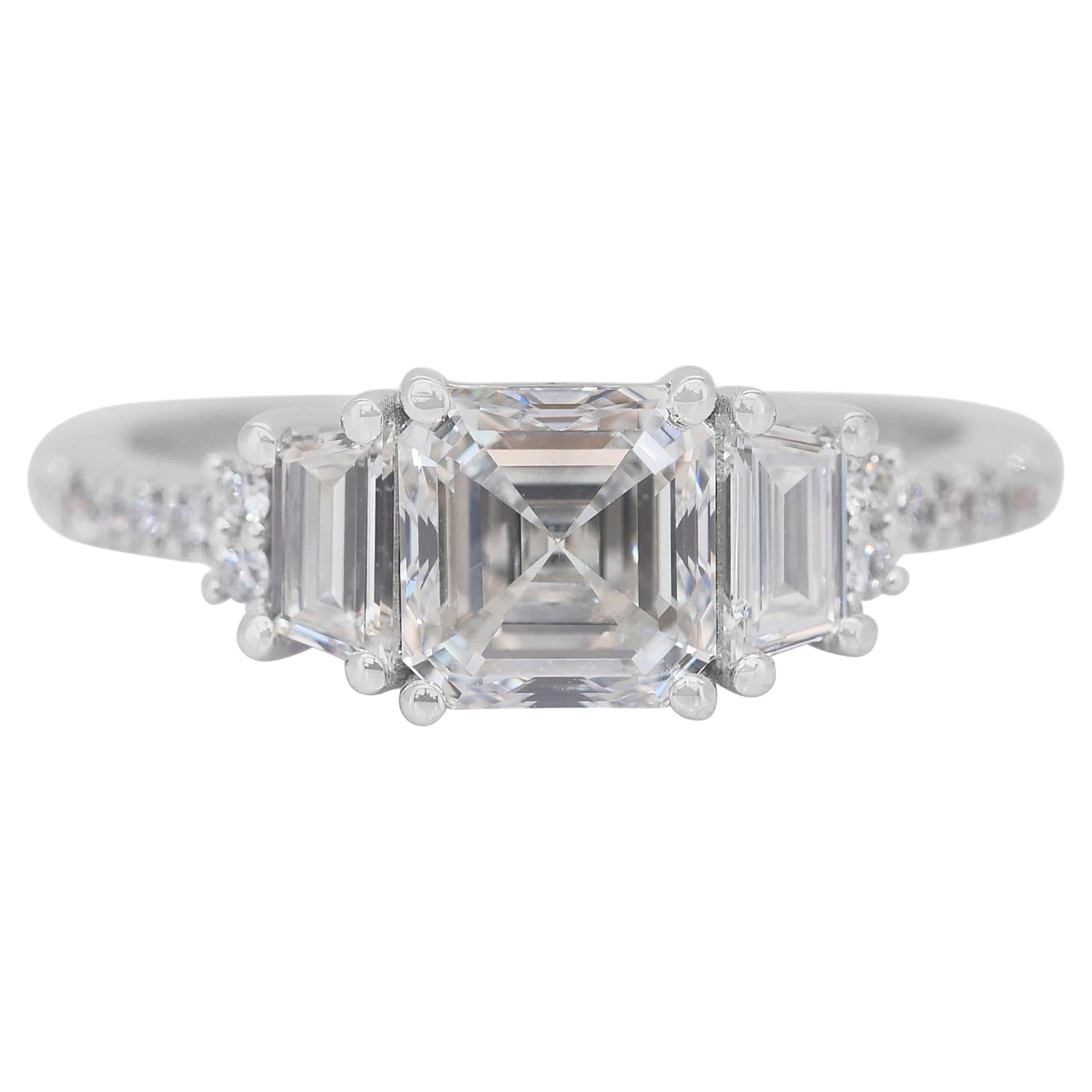 Sparkling 1.97ct Diamonds 3-Stone Ring in 18k White Gold - IGI Certified