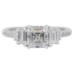 Bague à 3 pierres étincelante en or blanc 18 carats avec diamants de 1,97 carat, certifiée IGI