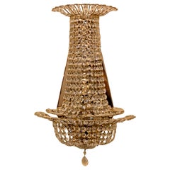Sparkling 1980s Art Deco Style Crystal Gold Metal Basket Light Sconce