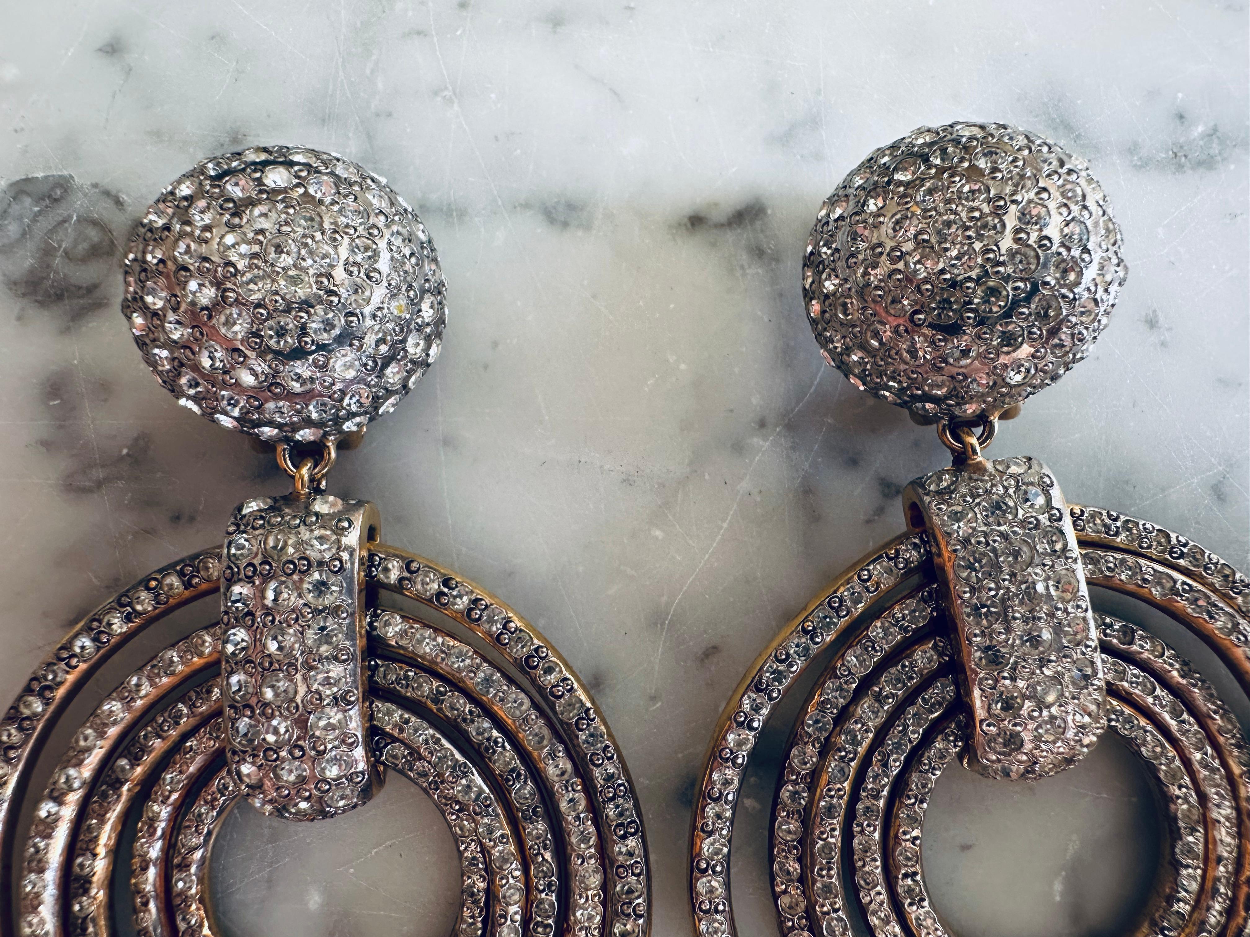 Modern Sparkling 1980s Valentino Rhinestone Clip-On Earrings – Vintage Glamour For Sale