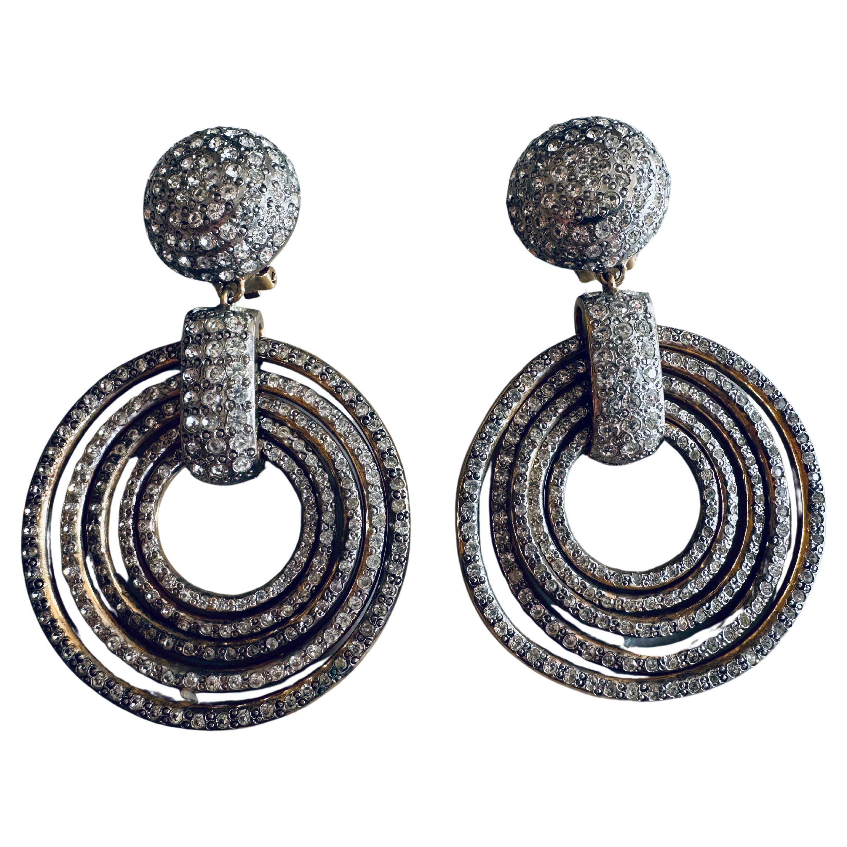 Sparkling 1980s Valentino Rhinestone Clip-On Earrings – Vintage Glamour For Sale