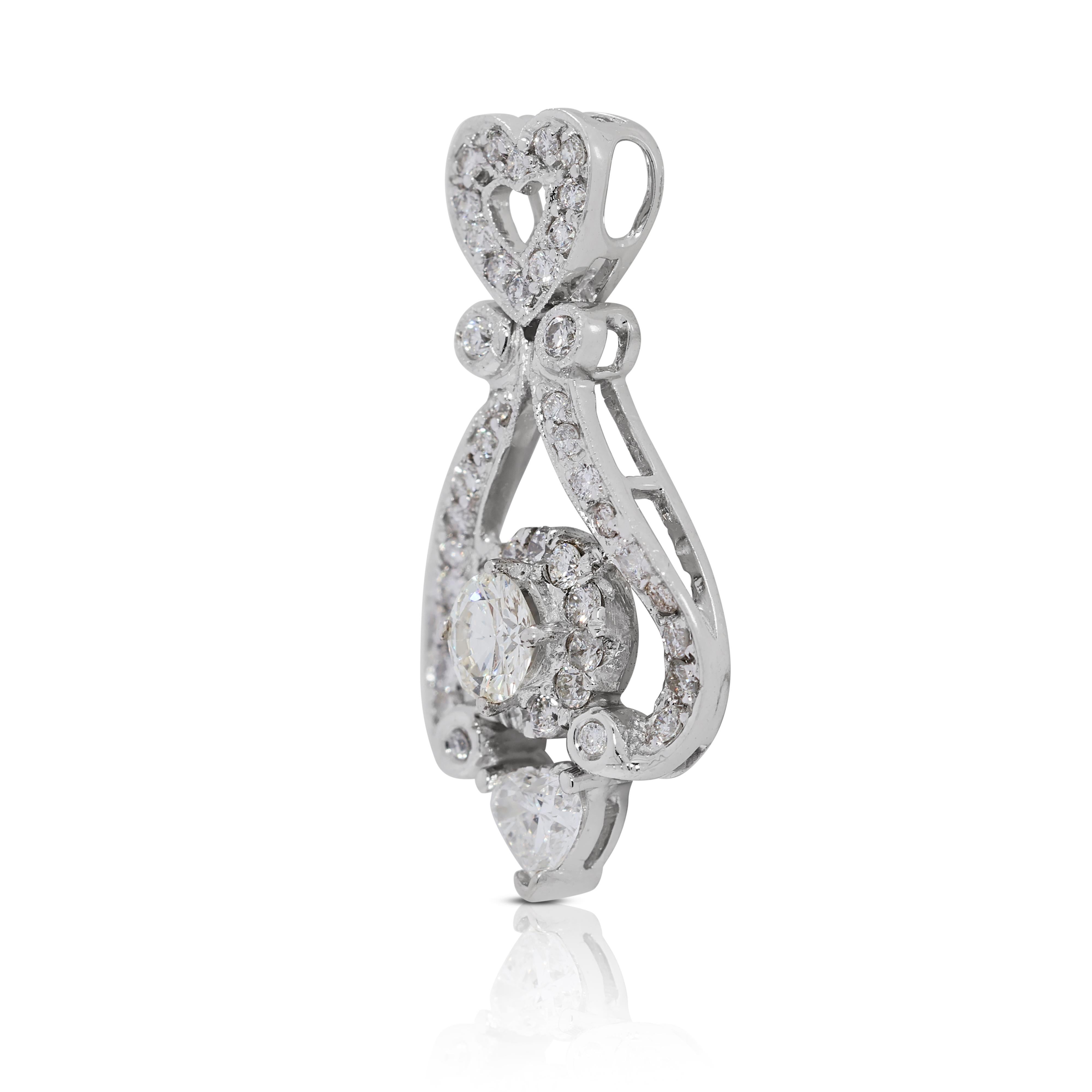 Colgante brillante de oro blanco de 18 quilates con diamantes naturales de 1 ct Corte redondo en venta