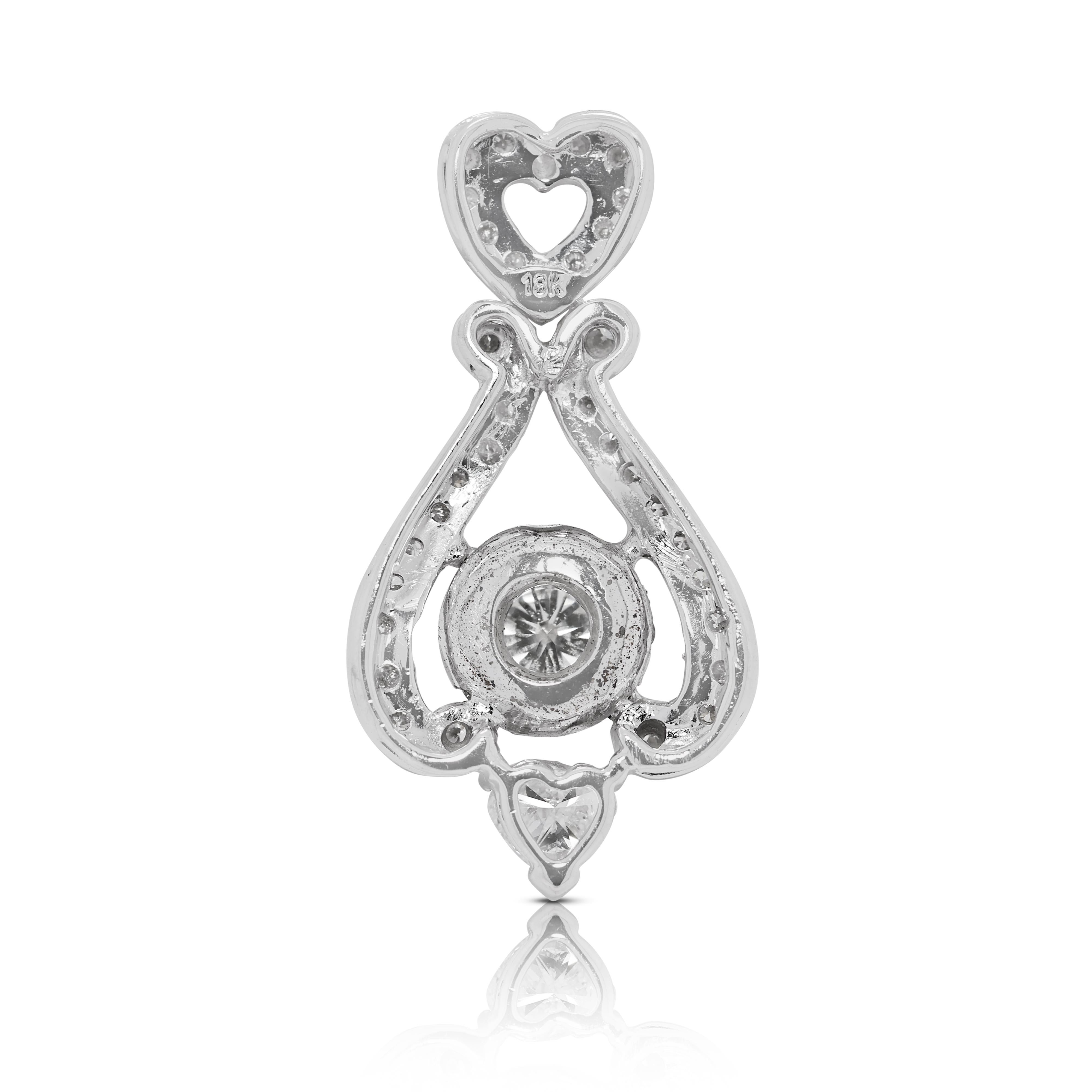 Colgante brillante de oro blanco de 18 quilates con diamantes naturales de 1 ct en venta 1