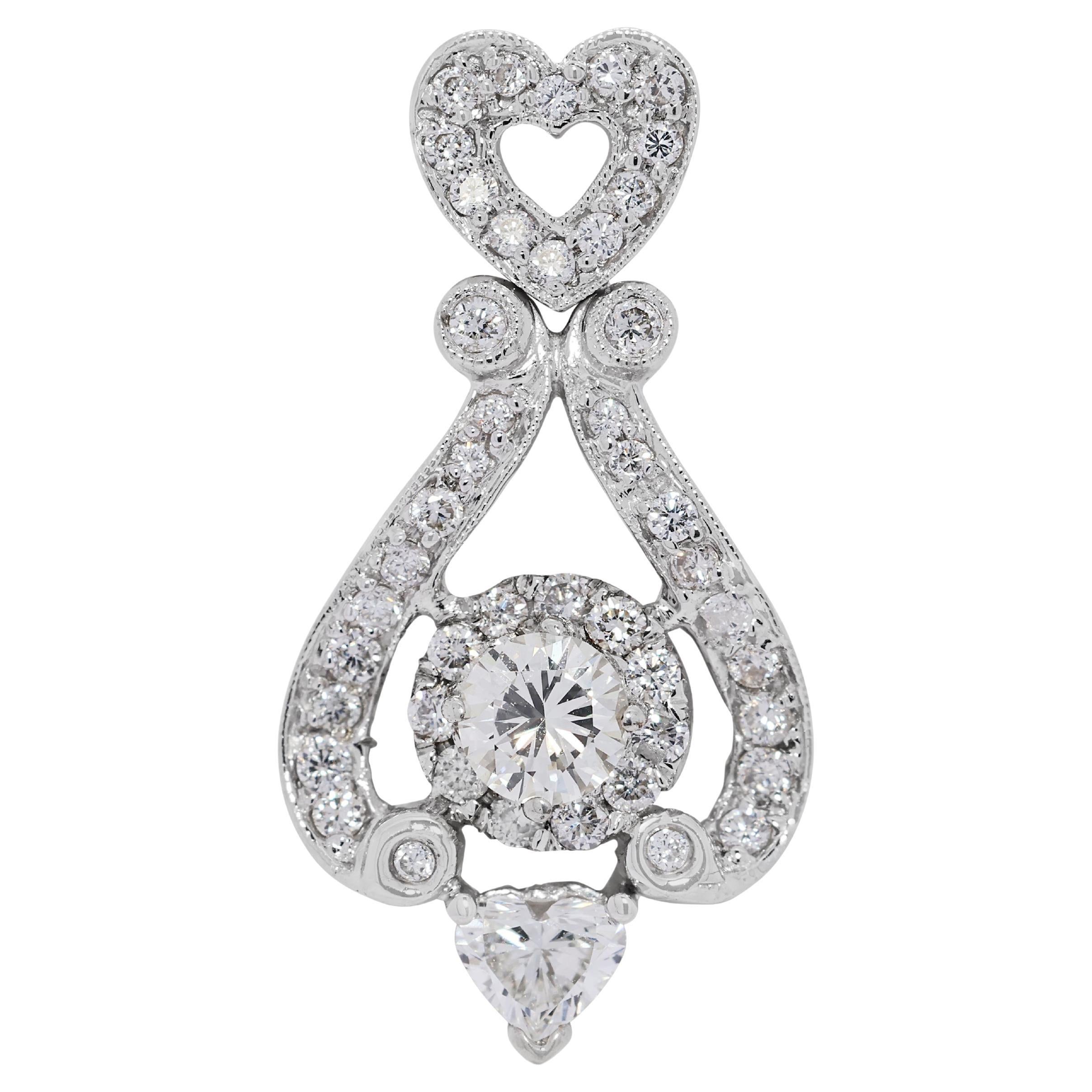 Colgante brillante de oro blanco de 18 quilates con diamantes naturales de 1 ct en venta