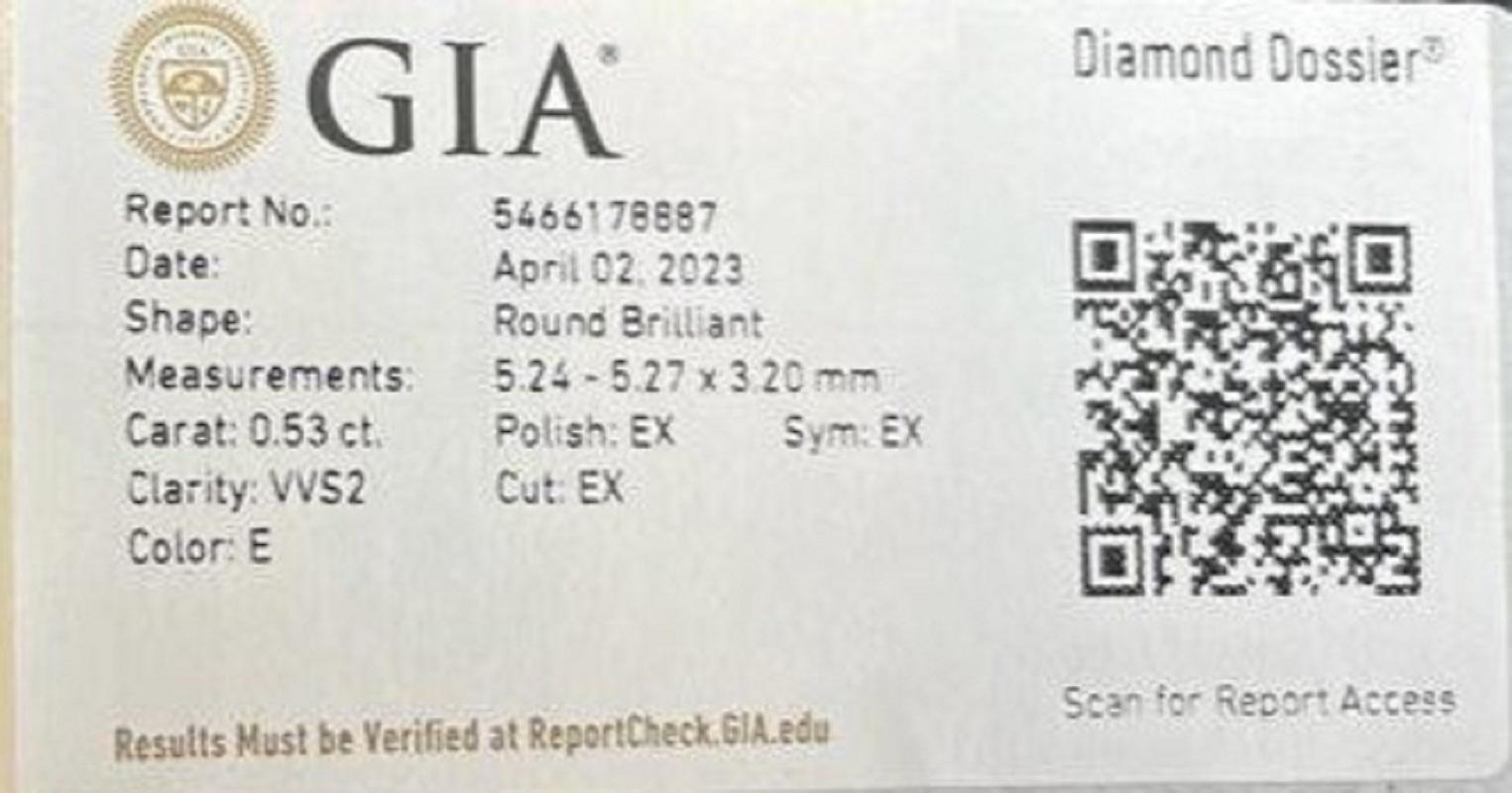 Sparkling 1pc Natural Diamond w/ 0.53ct Round Brilliant E VVS2 GIA Certificate For Sale 2