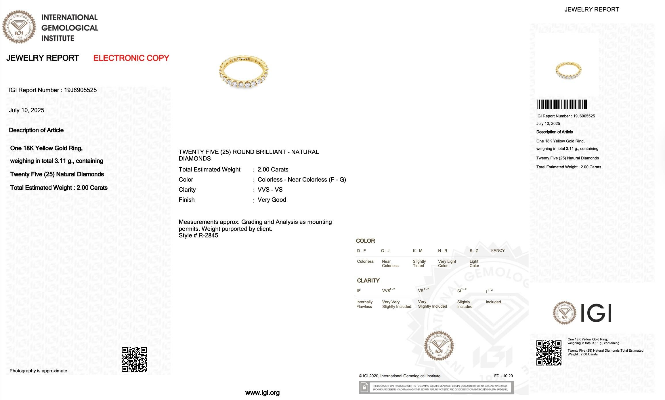 Donna Scintillante anello di eternità con 2,00ct di diamanti in oro giallo 18k - certificato IGI in vendita