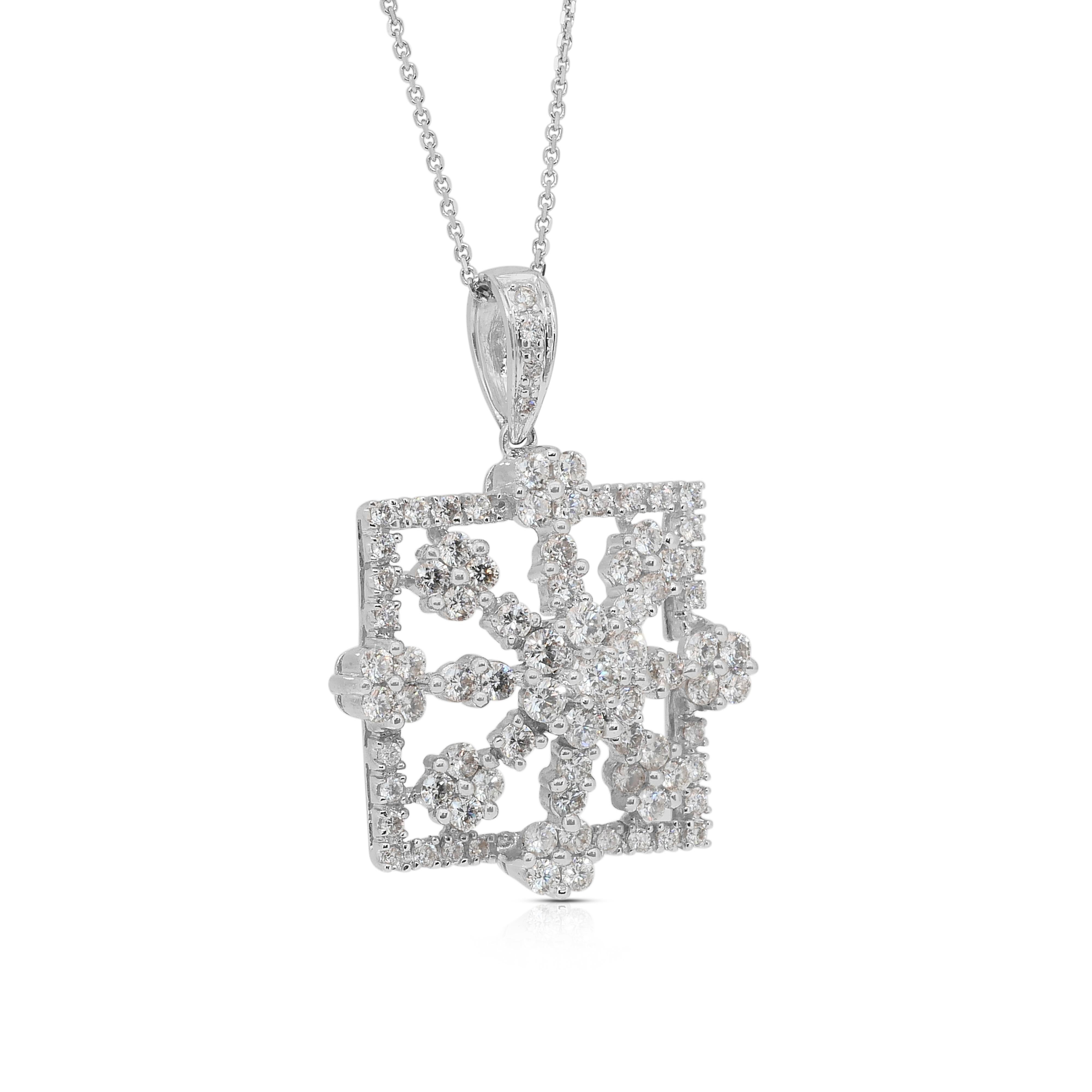 Funkelnde 2,03ct Diamanten Halskette mit Anhänger in 18k Weißgold (Rundschliff) im Angebot