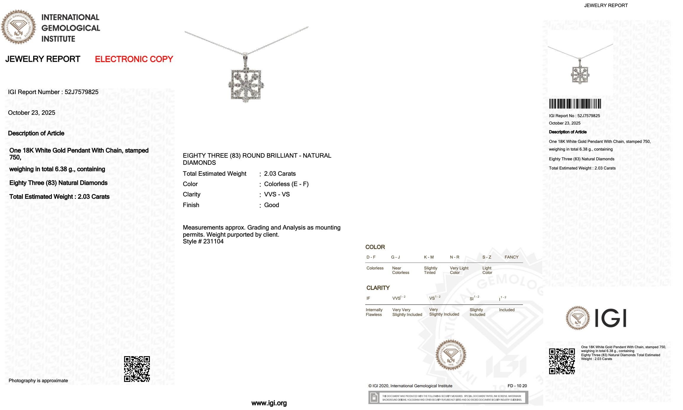 Funkelnde 2,03ct Diamanten Halskette mit Anhänger in 18k Weißgold Damen im Angebot