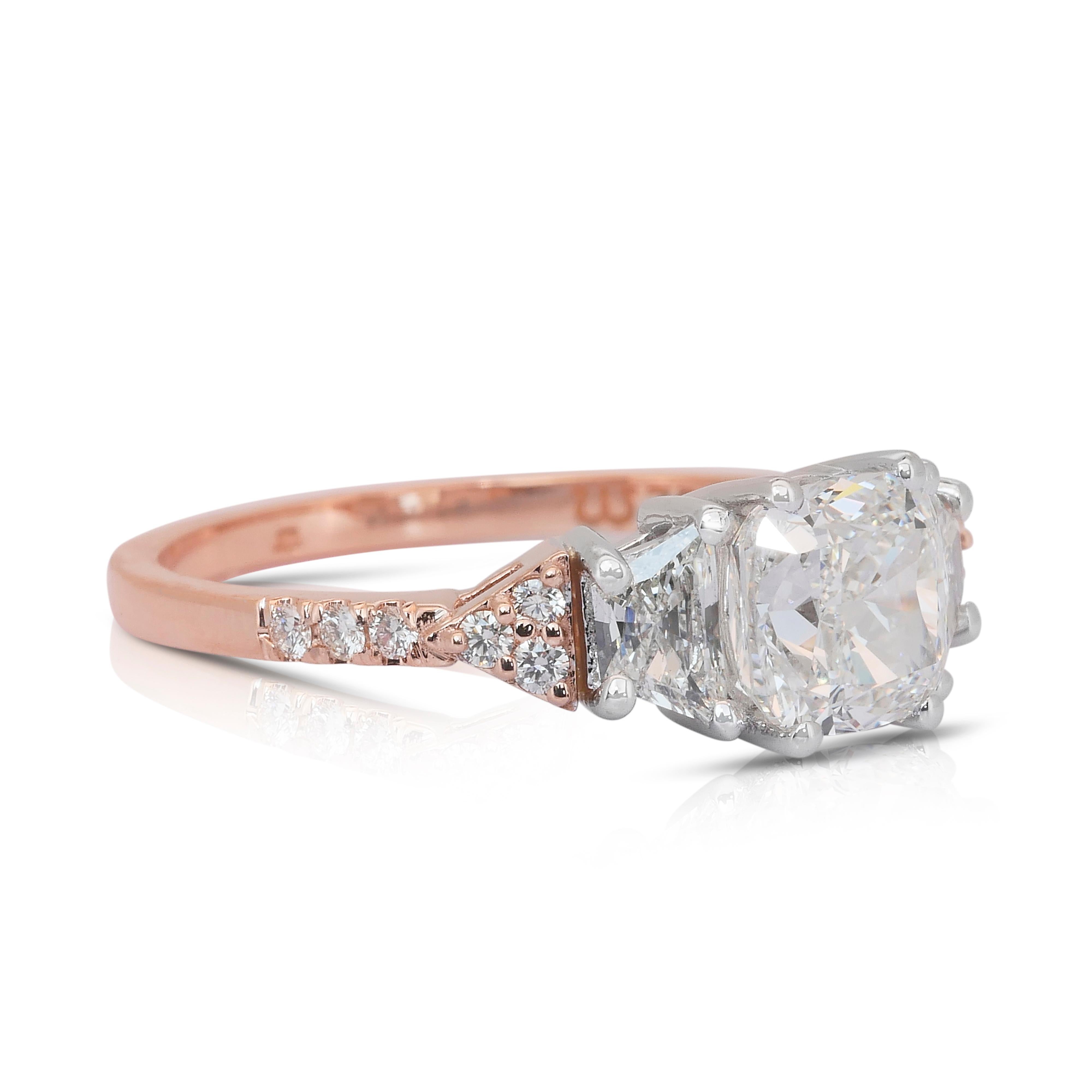 Taglio cuscino Anello con 2,08 carati di diamanti in oro bianco e rosa 18 carati - certificato IGI in vendita