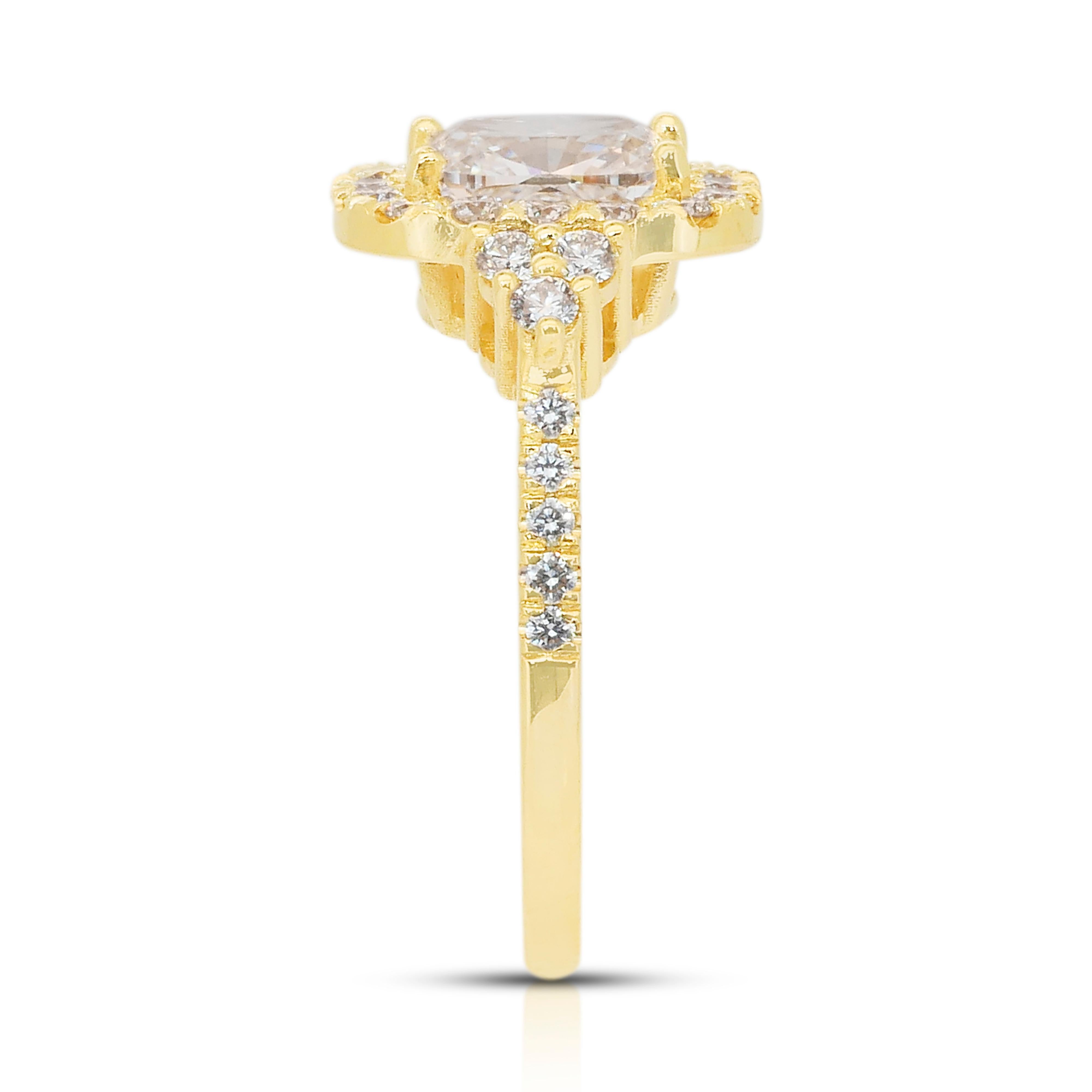 Scintillante anello aureolato con 2,12 carati di diamanti in oro giallo 18 carati - Certificato GIA in vendita 2