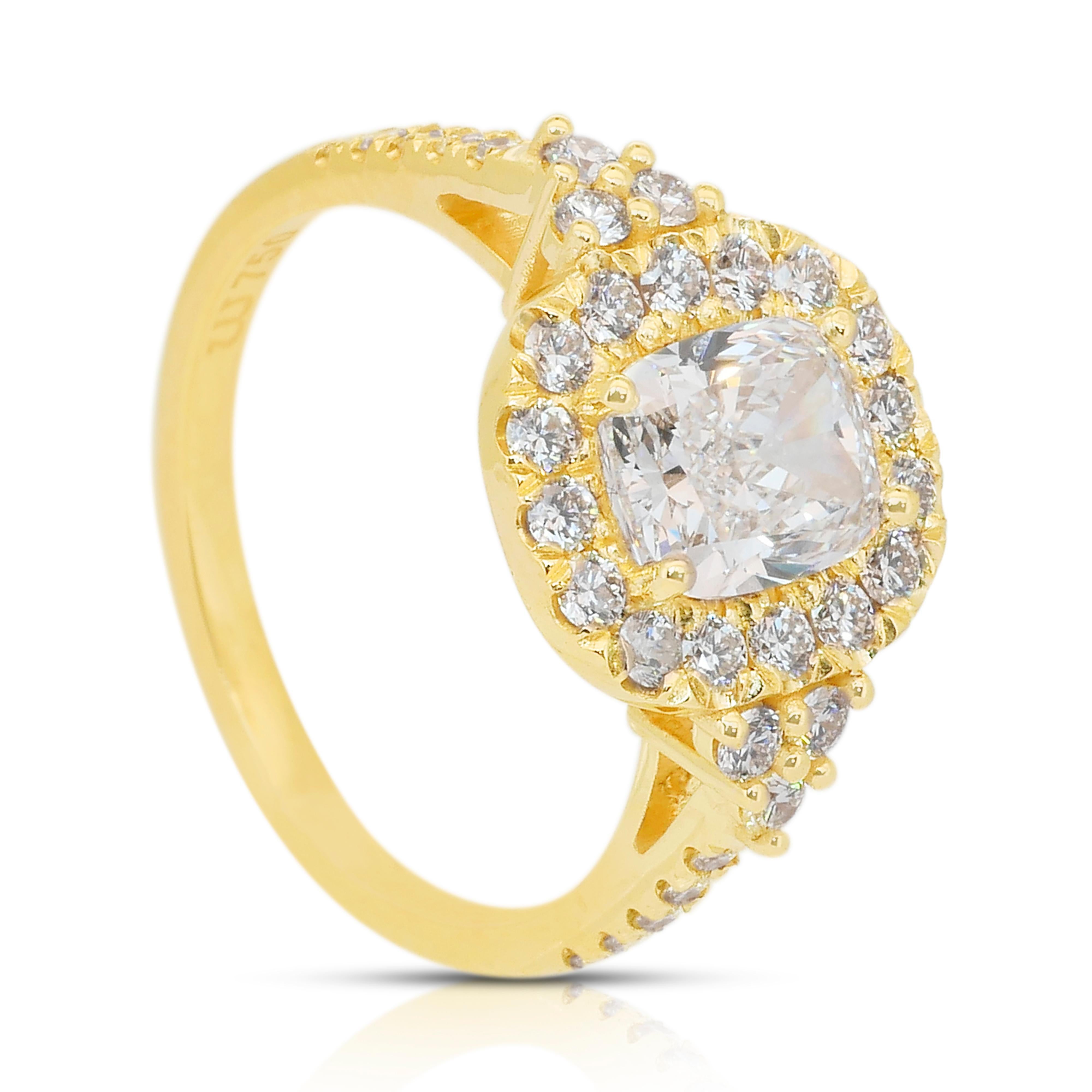 Scintillante anello aureolato con 2,12 carati di diamanti in oro giallo 18 carati - Certificato GIA in vendita 3