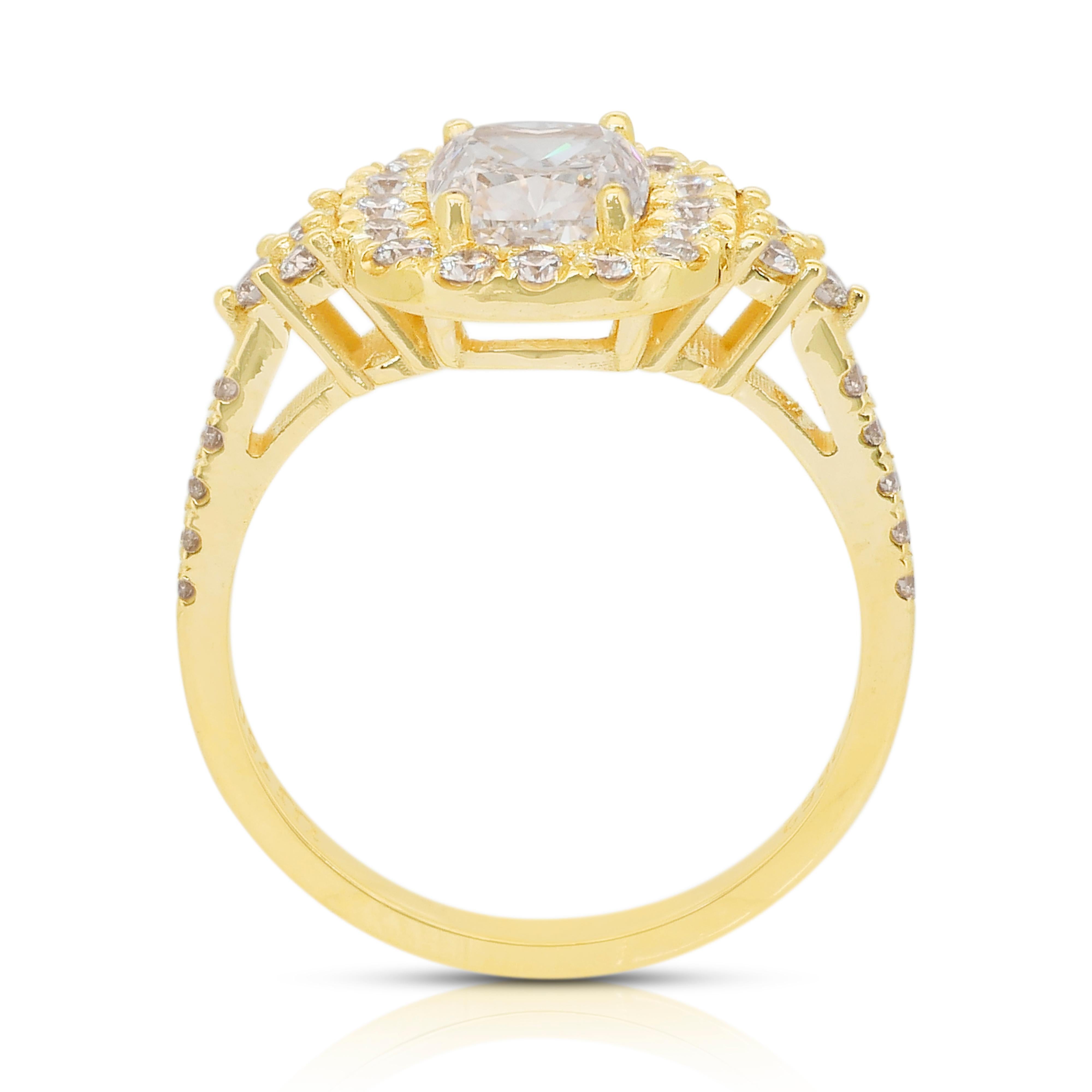 Scintillante anello aureolato con 2,12 carati di diamanti in oro giallo 18 carati - Certificato GIA in vendita 4