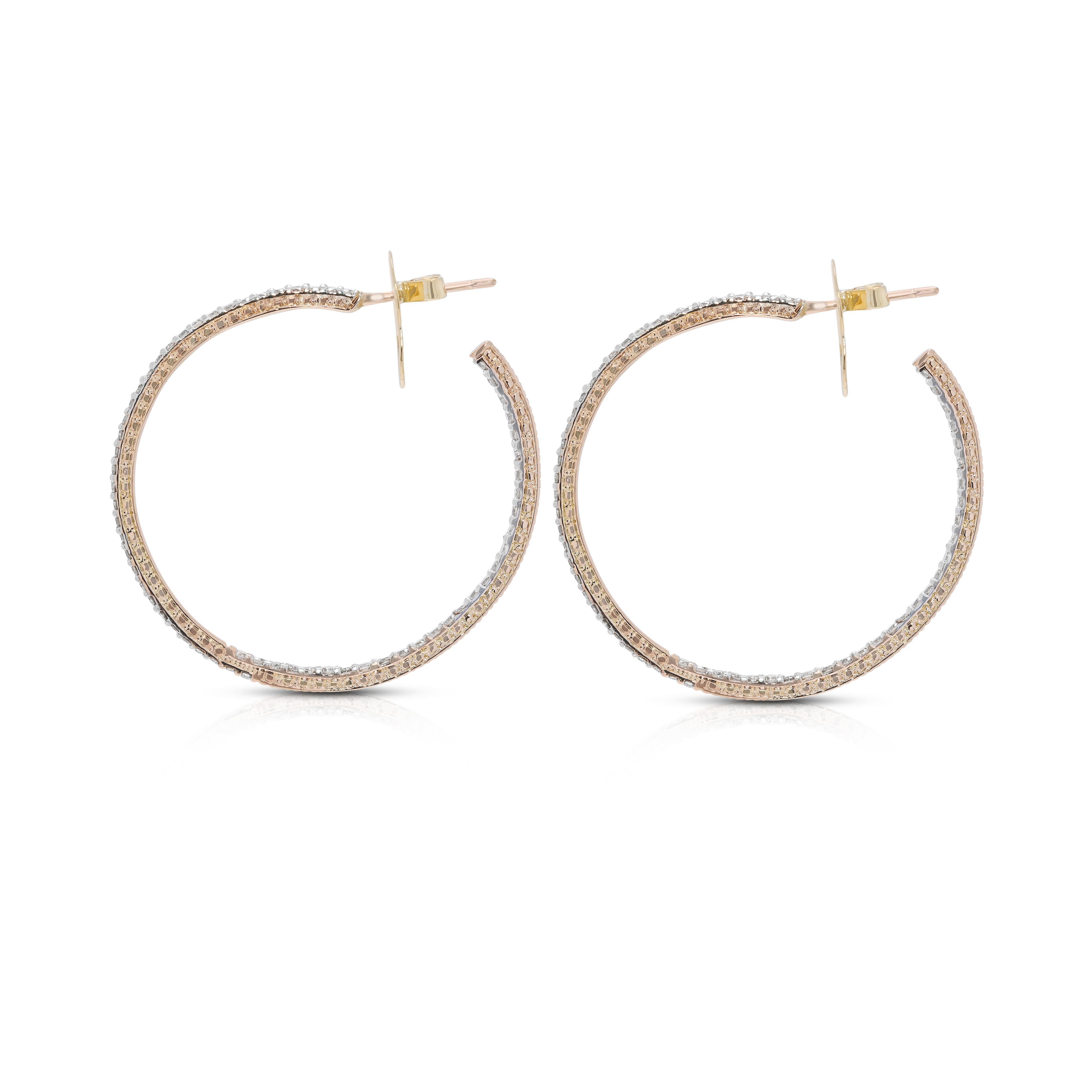 Women's Sparkling 2.1ct Natural Brown Diamond Hoop Earrings in 14K Yellow Gold For Sale