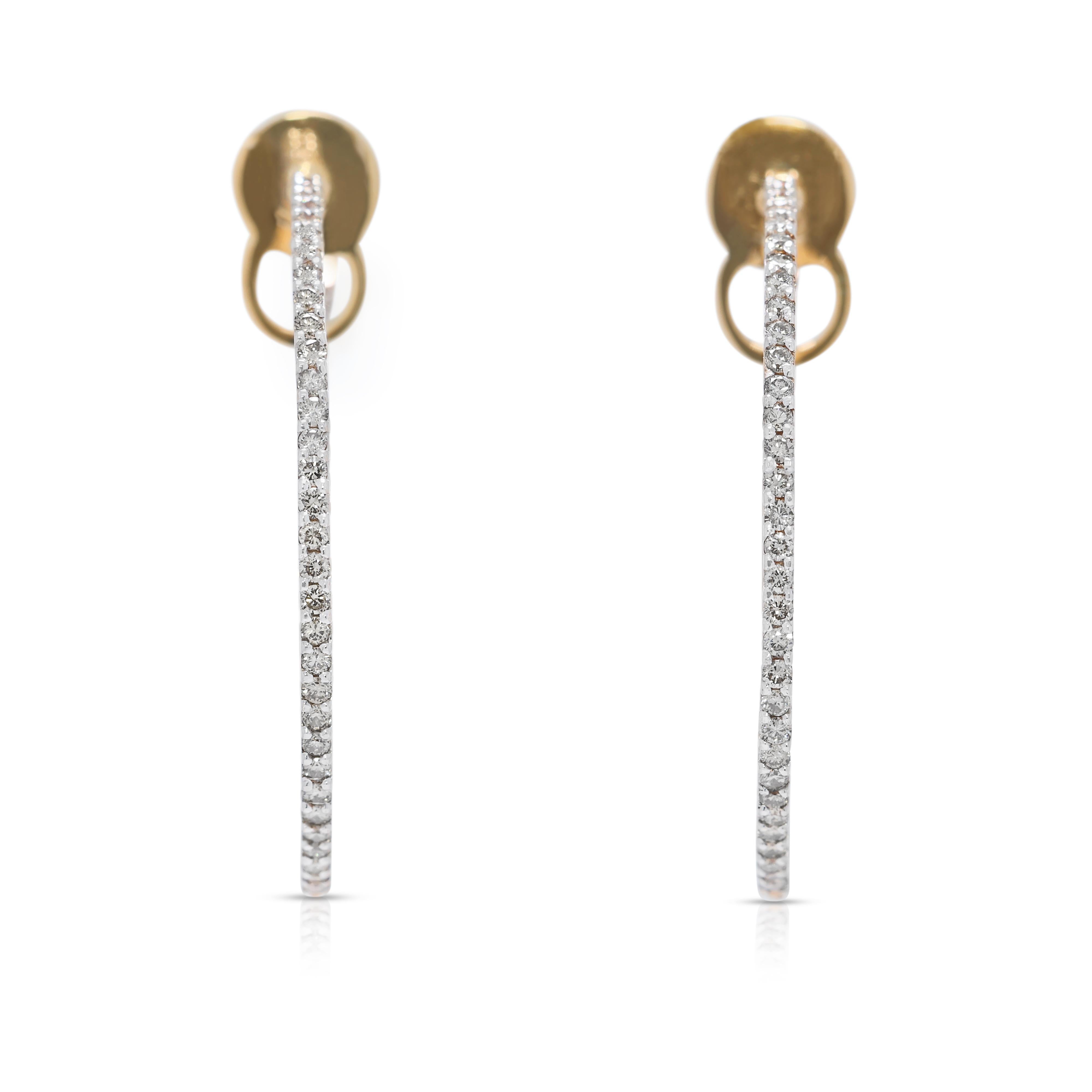 Sparkling 2.1ct Natural Brown Diamond Hoop Earrings in 14K Yellow Gold For Sale 2