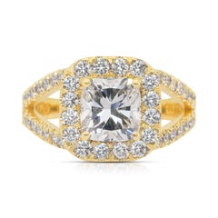 Scintillante anello aureolato con 2,37 carati di diamanti in oro giallo 18 carati - Certificato IGI