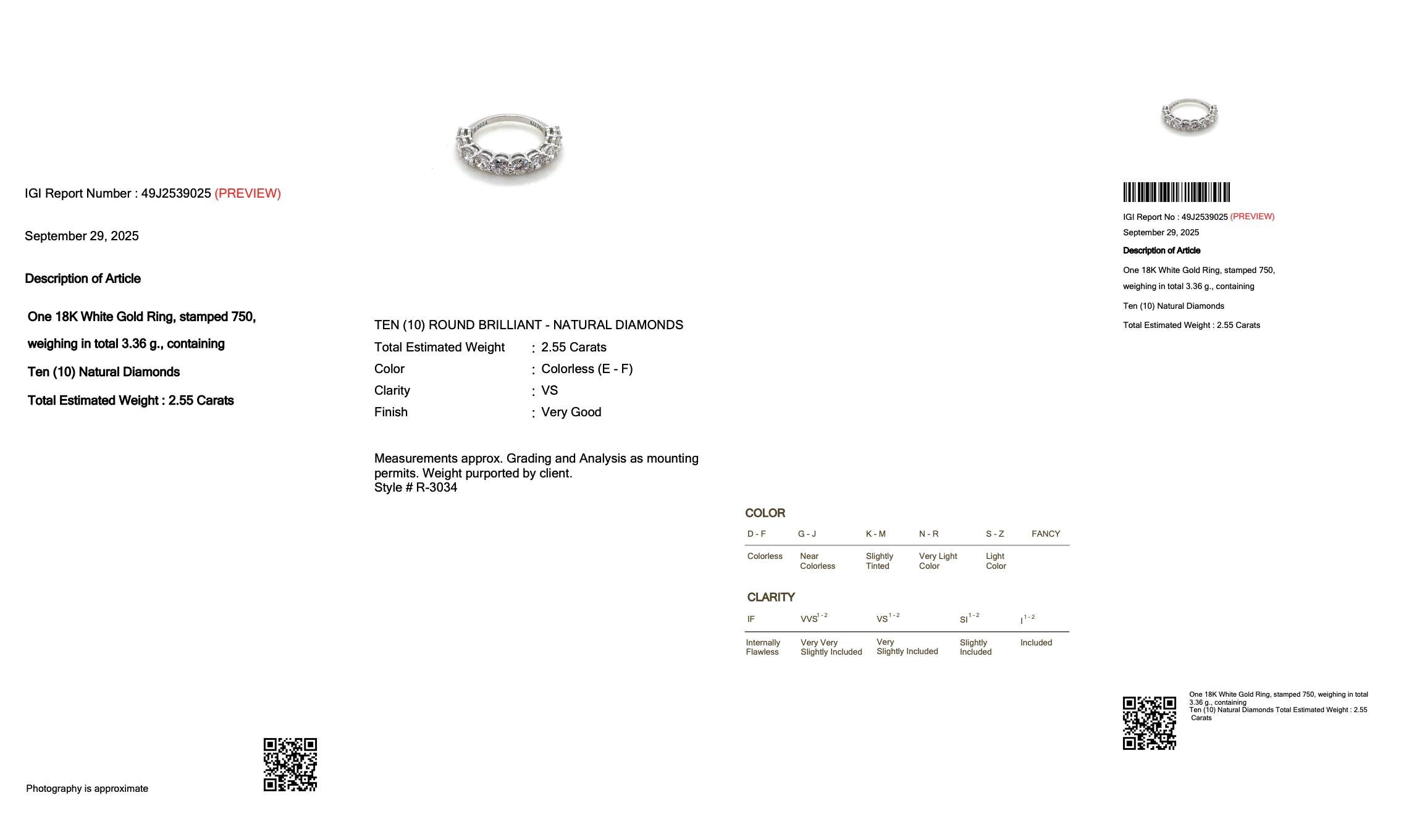 Bague demi-éternité en or blanc 18 carats de 2,55 ct de diamants étincelants - certifiée IGI Pour femmes en vente