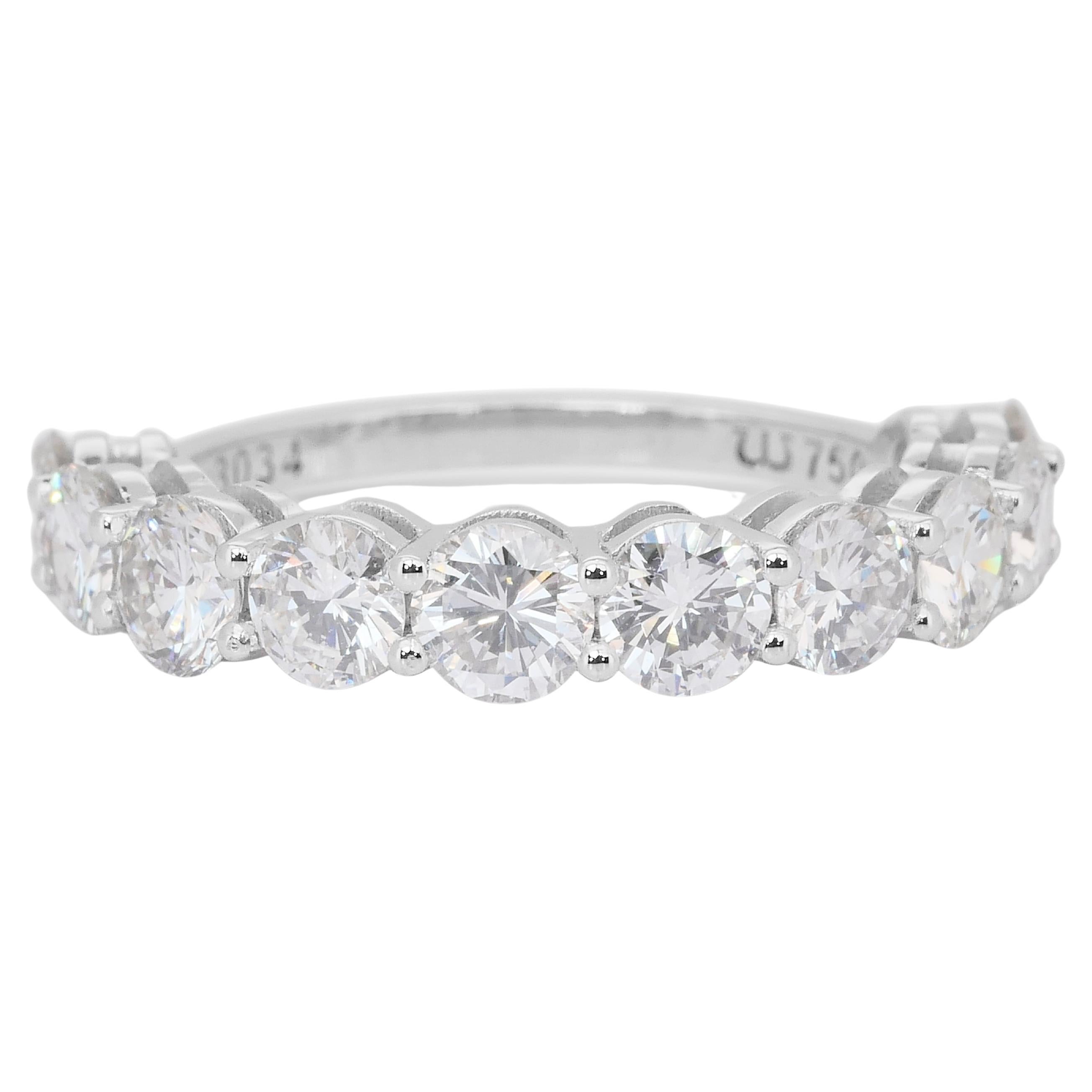 Scintillante anello con diamanti da 2,55 carati e mezza eternità in oro bianco 18 carati - certificato IGI