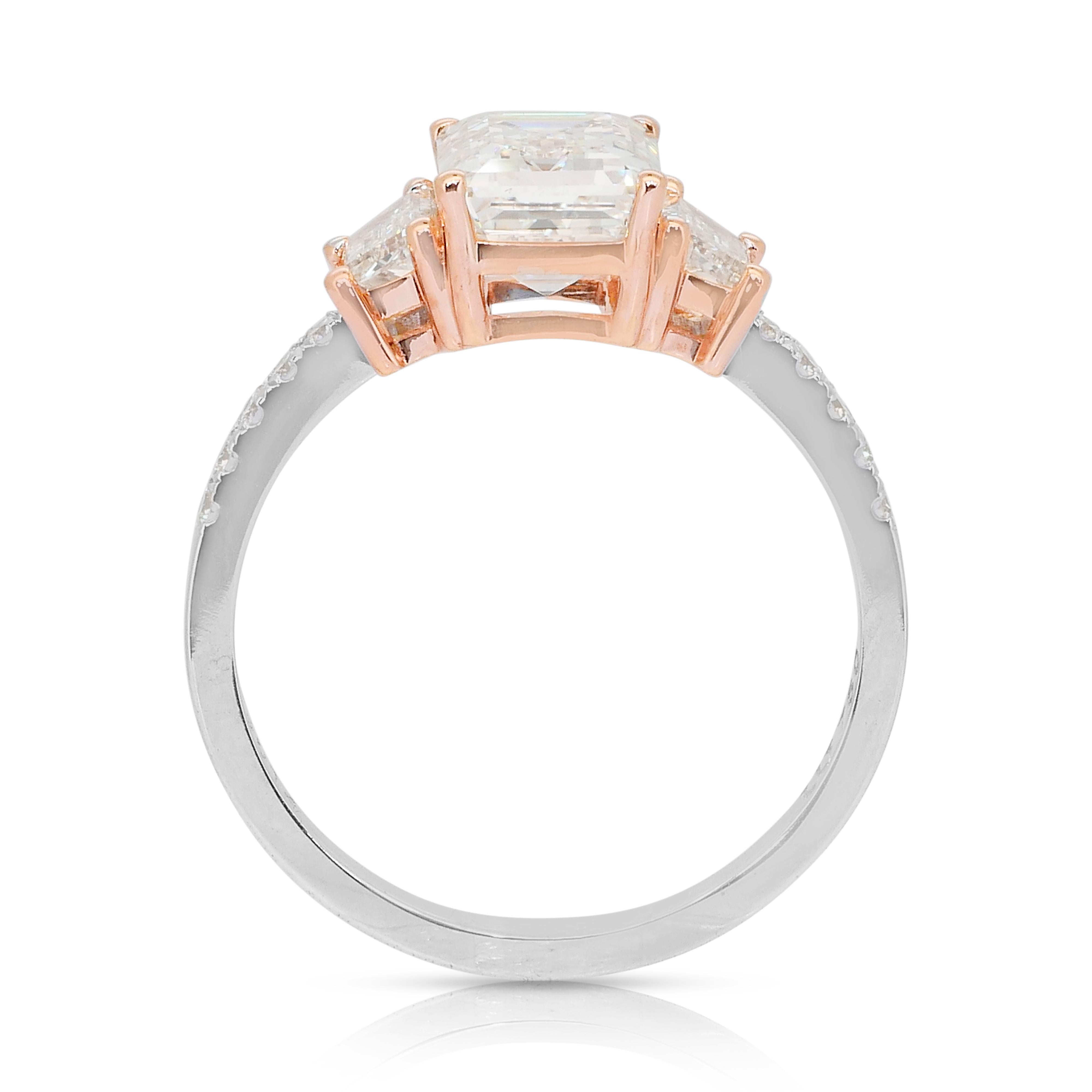 Anello scintillante con 3 pietre e 2,62 carati di diamanti in oro bianco e rosa 18 carati - Certificato IGI in vendita 4