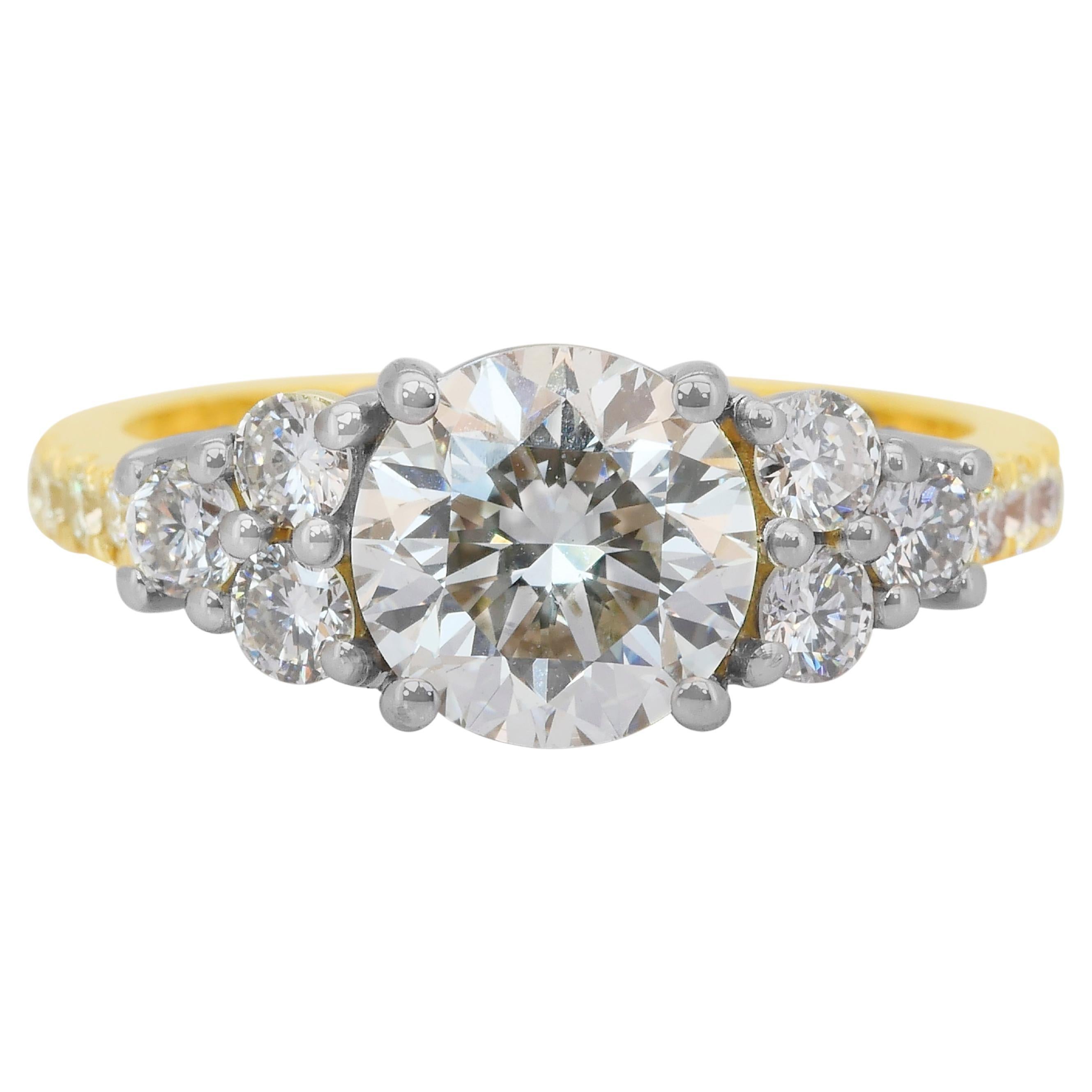 Anello con 2,72 carati di diamanti in oro giallo e bianco 18k - Certificato IGI