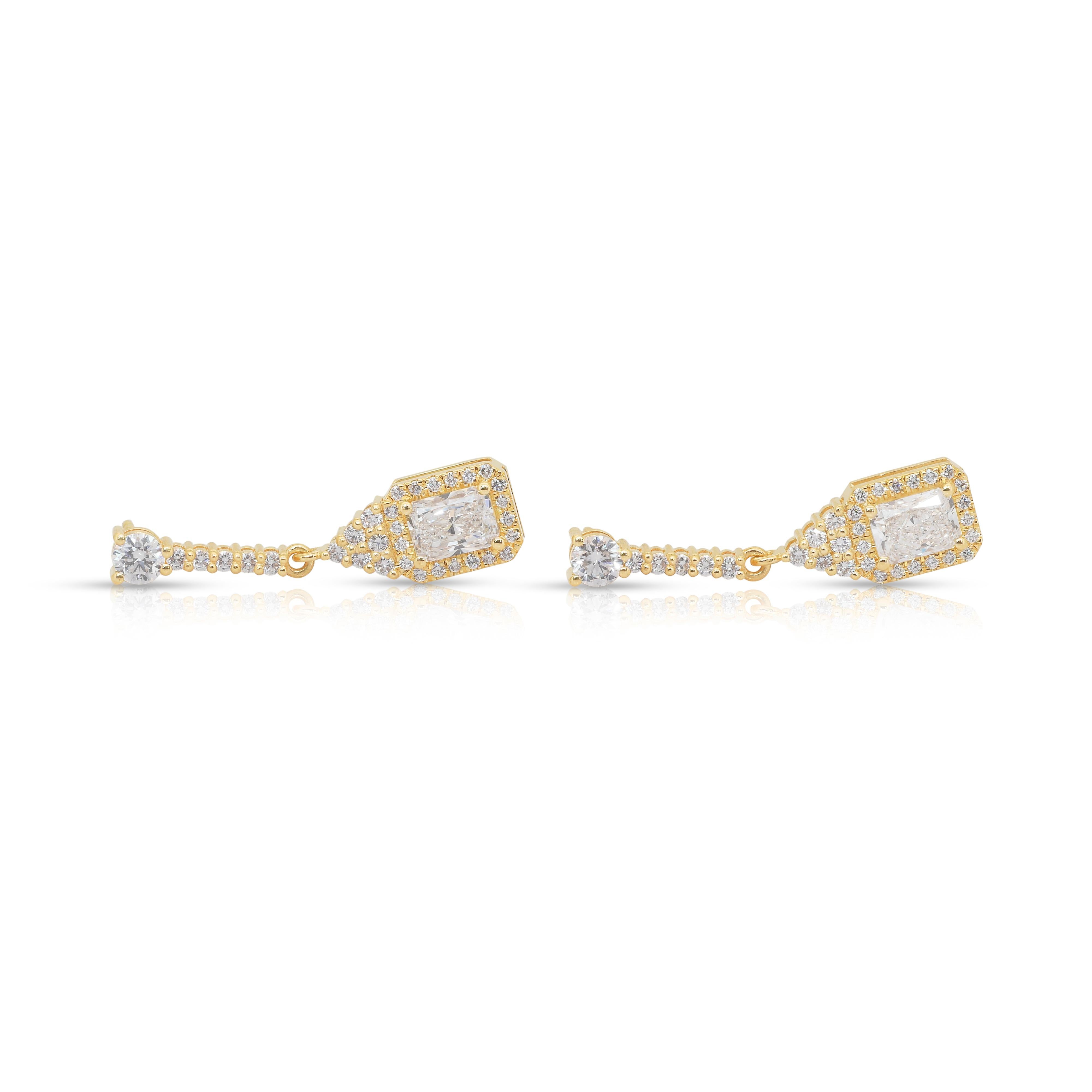 Pendientes de gota de diamantes brillantes de 3,05 ct en oro amarillo de 18k - Certificado IGI en venta 4