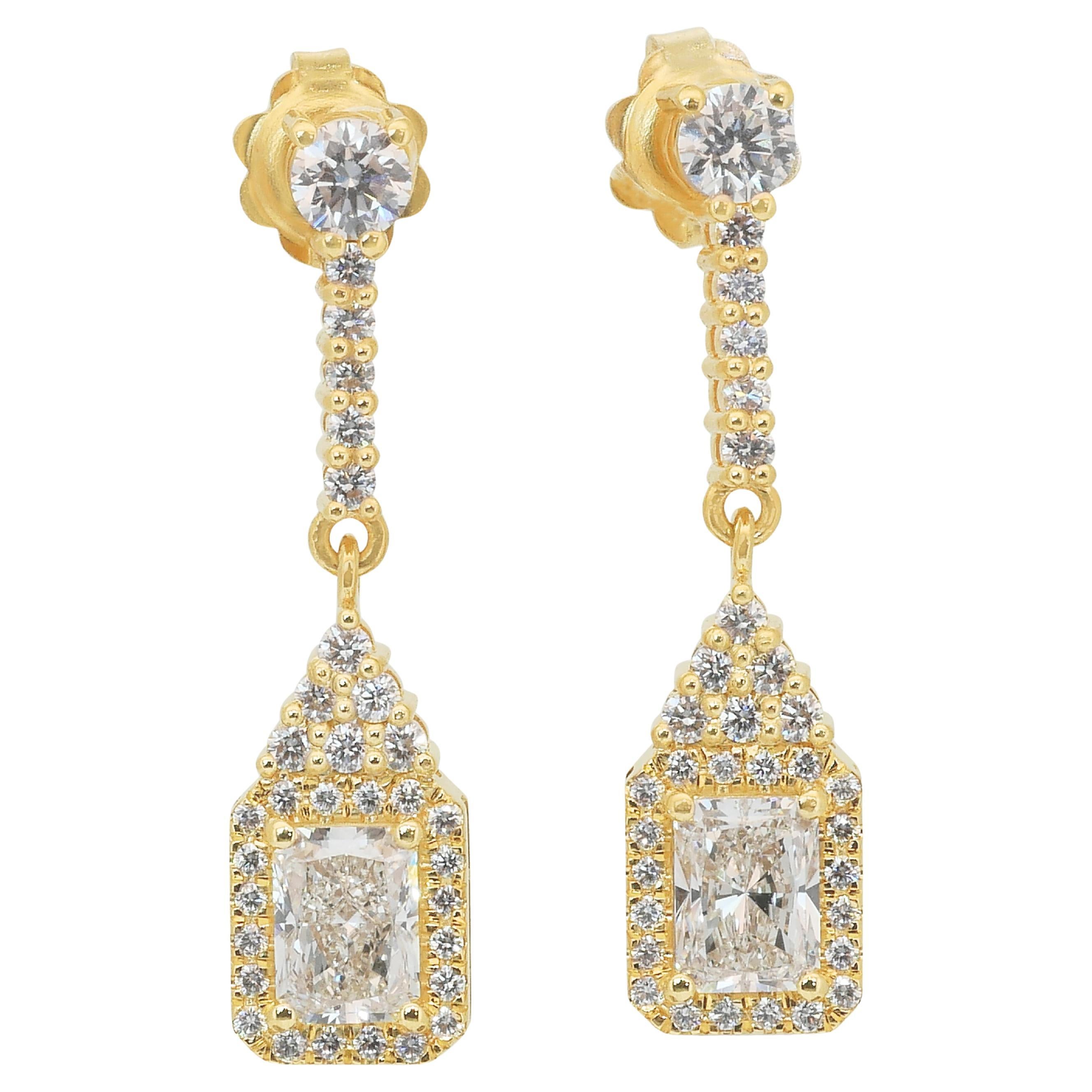 Pendientes de gota de diamantes brillantes de 3,05 ct en oro amarillo de 18k - Certificado IGI