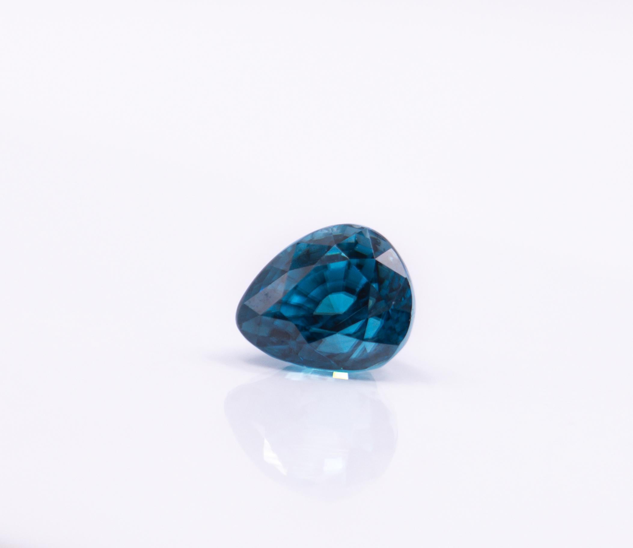 Pear Cut Sparkling 3.78 Carat Blue Zircon Gemstone  Pear 8x7mm For Sale