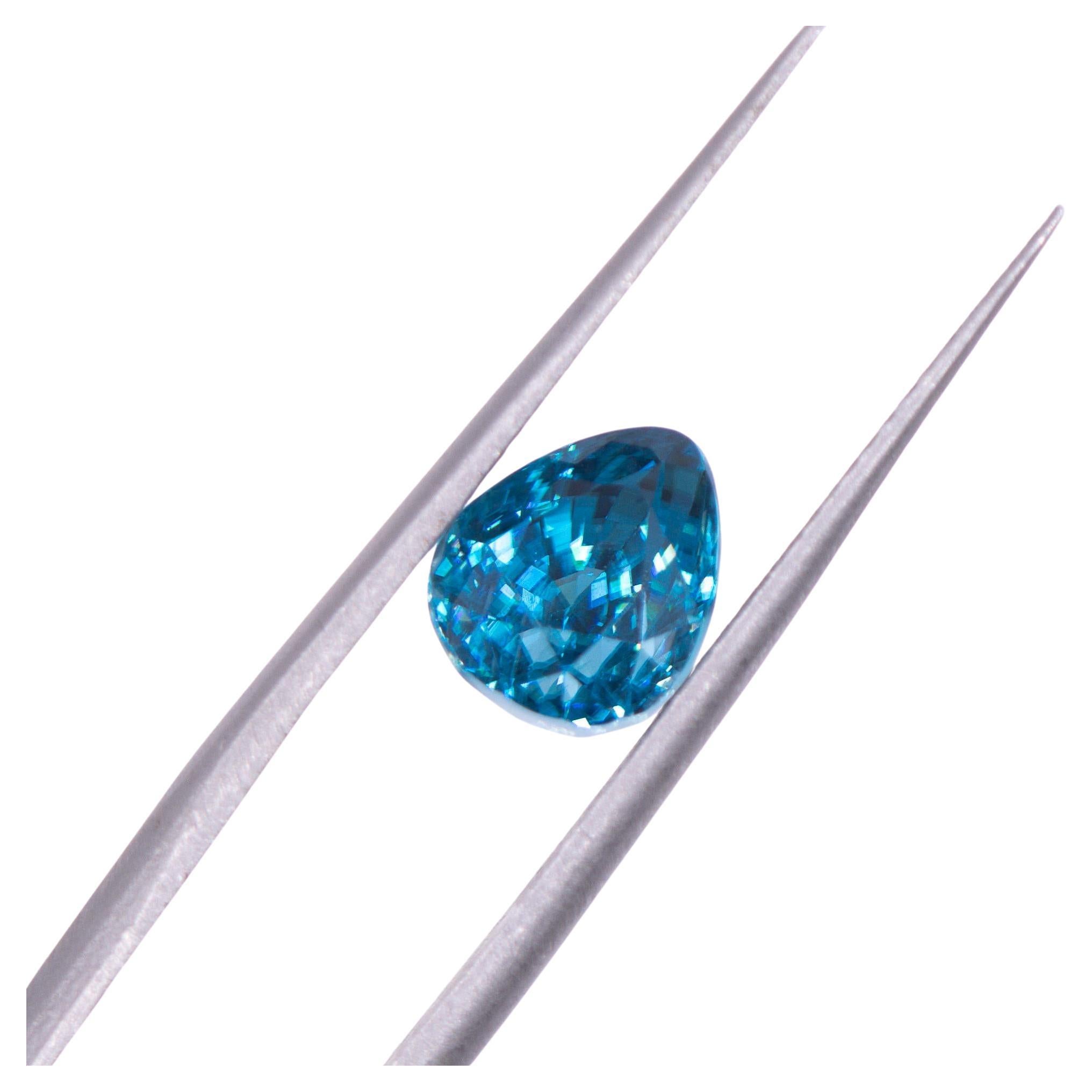 Sparkling 3.78 Carat Blue Zircon Gemstone  Pear 8x7mm For Sale