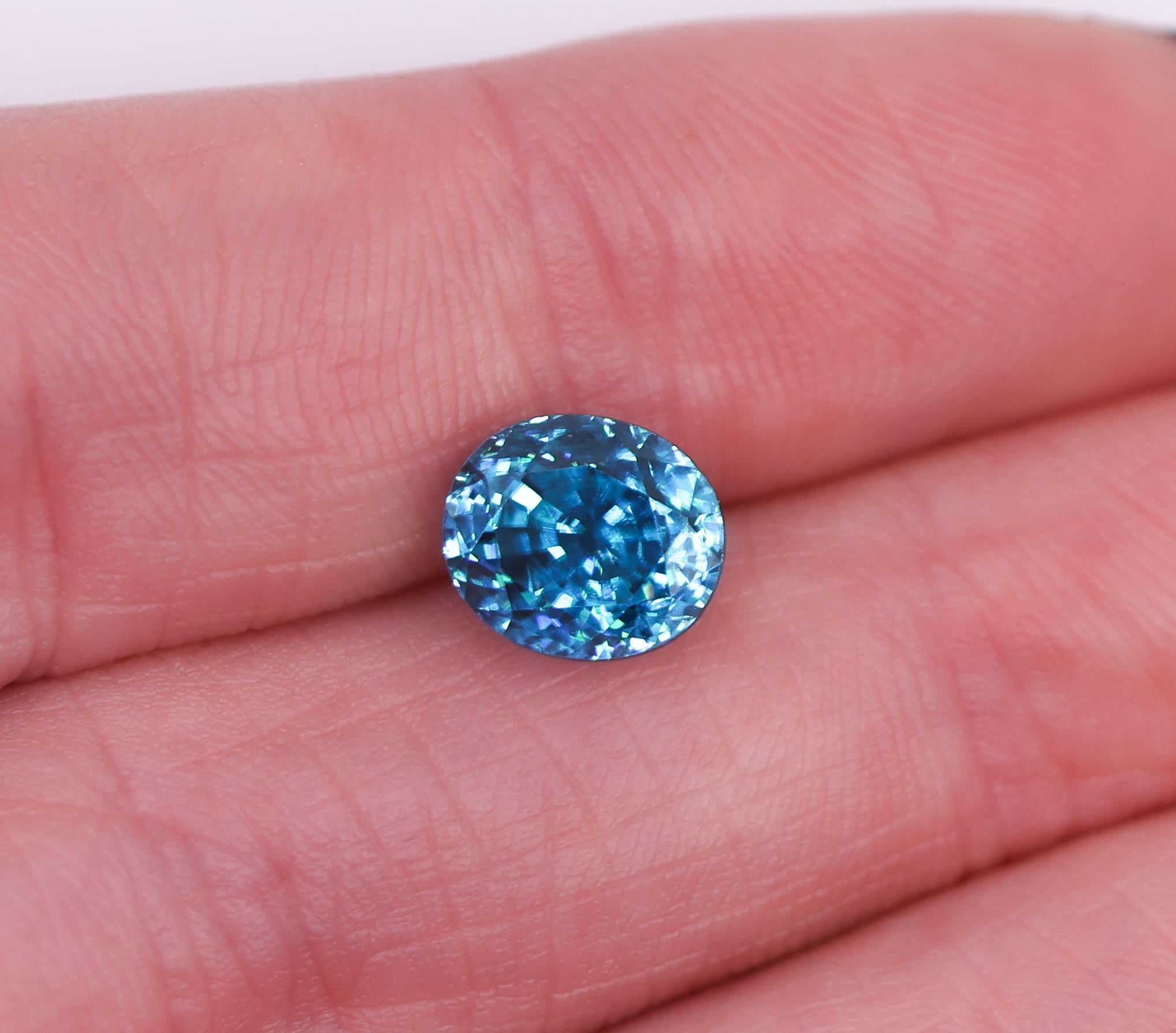 A gorgeous oval shape blue zircon looking for it's next home. If you feel a sparkle of excitement seeing this gem and want to design a one of a kind piece of jewelry, let us know!

Cambodian Zircon is the perfect eco-friendly alternative to