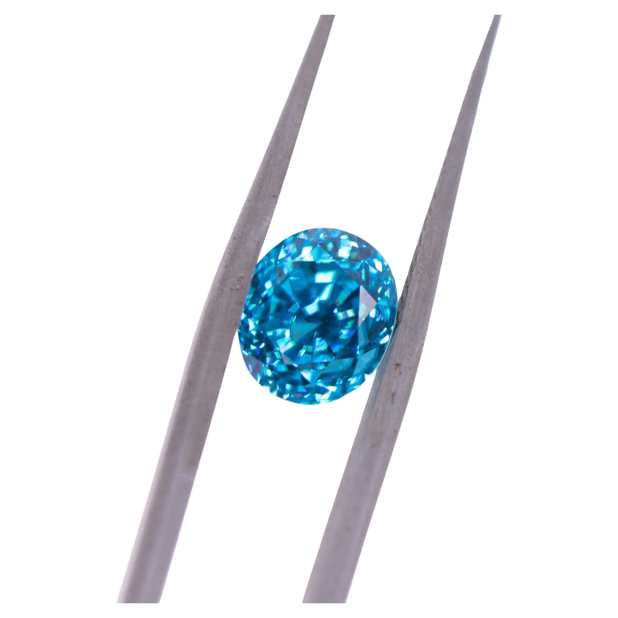 Sparkling 4.13 Carat Blue Zircon Gemstone  Oval 8x7mm For Sale