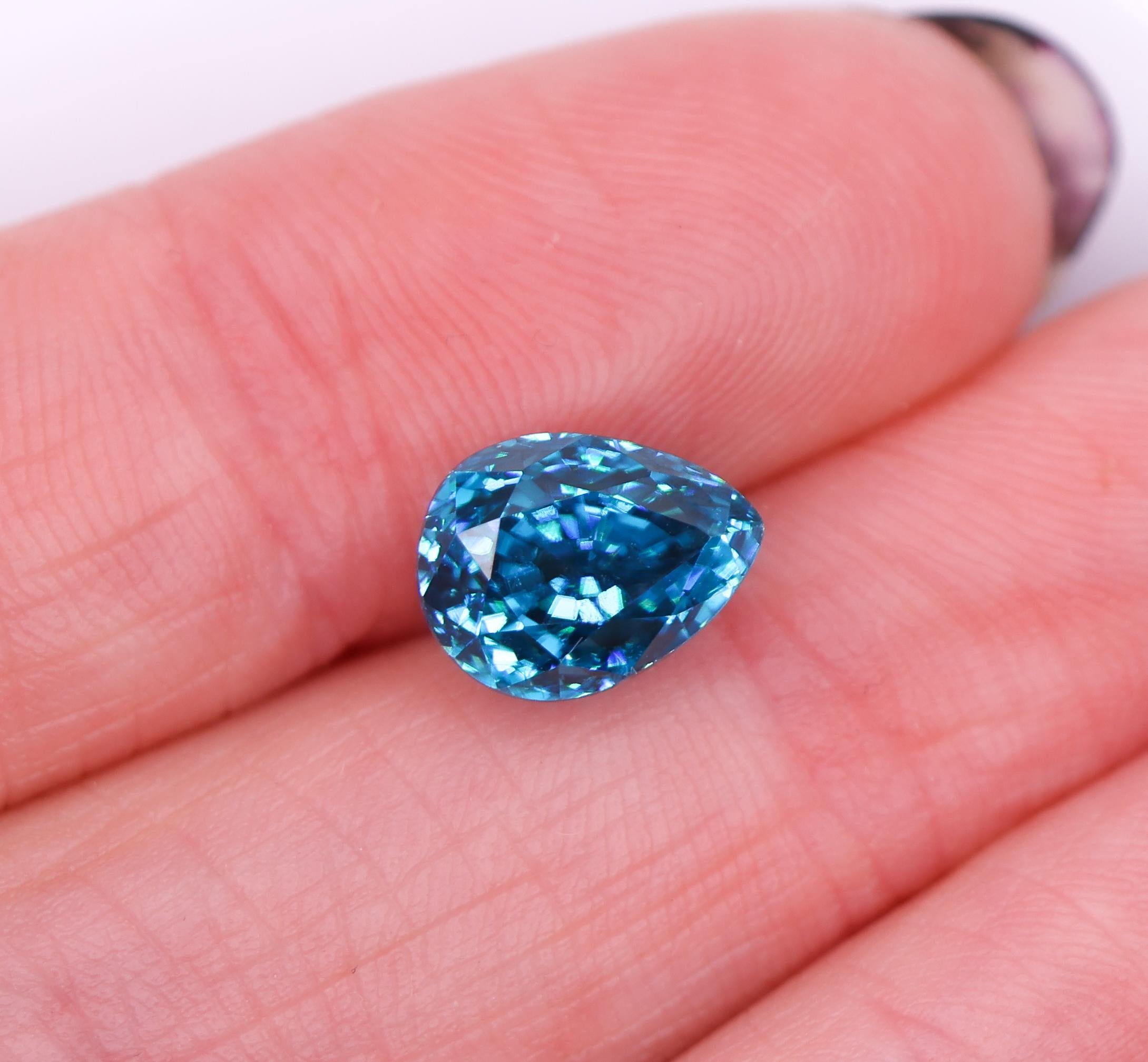 A gorgeous pear shape blue zircon looking for it's next home. If you feel a sparkle of excitement seeing this gem and want to design a one of a kind piece of jewelry, let us know!

Cambodian Zircon is the perfect eco-friendly alternative to