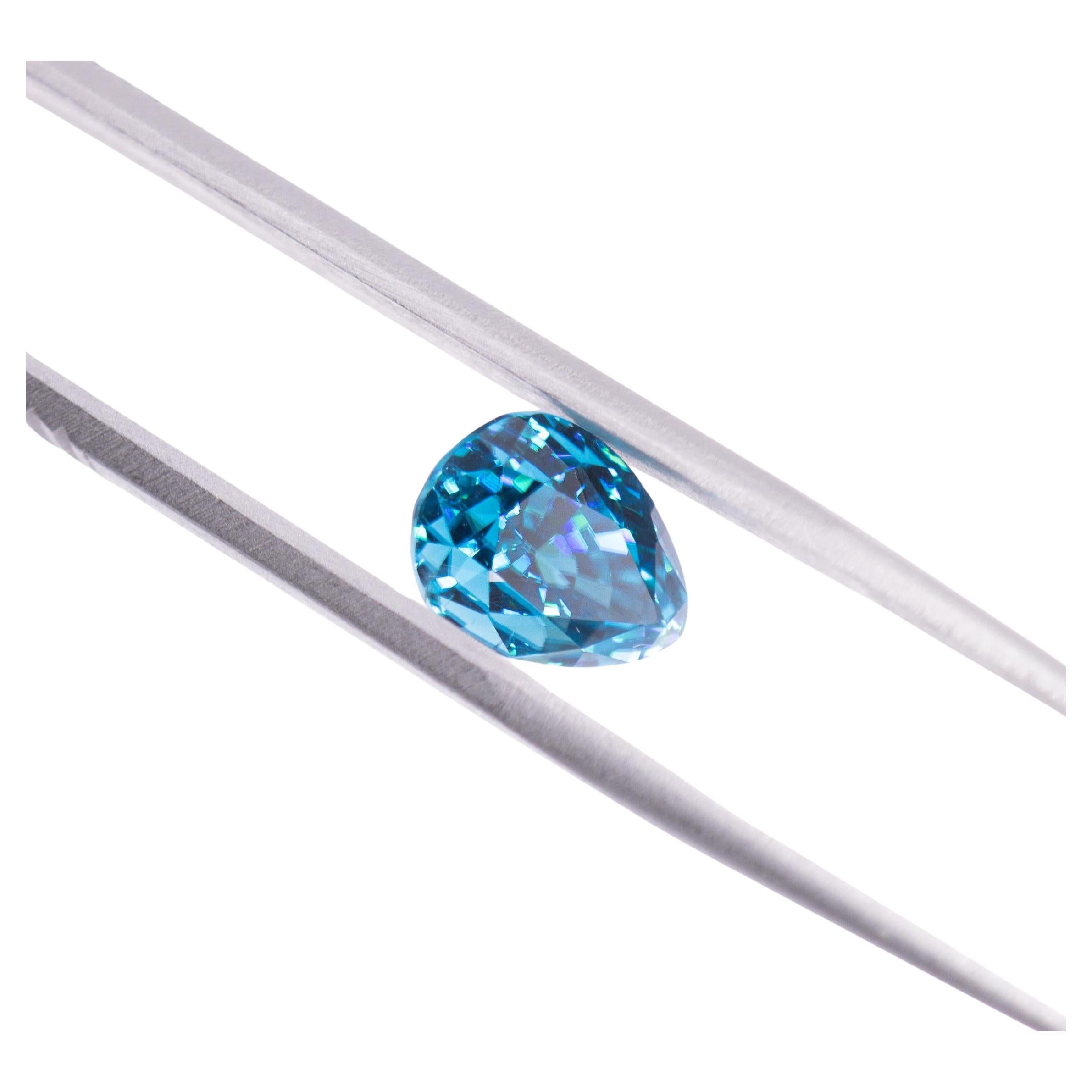 Sparkling 5.15 Carat Blue Zircon Gemstone  Pear 10x7mm