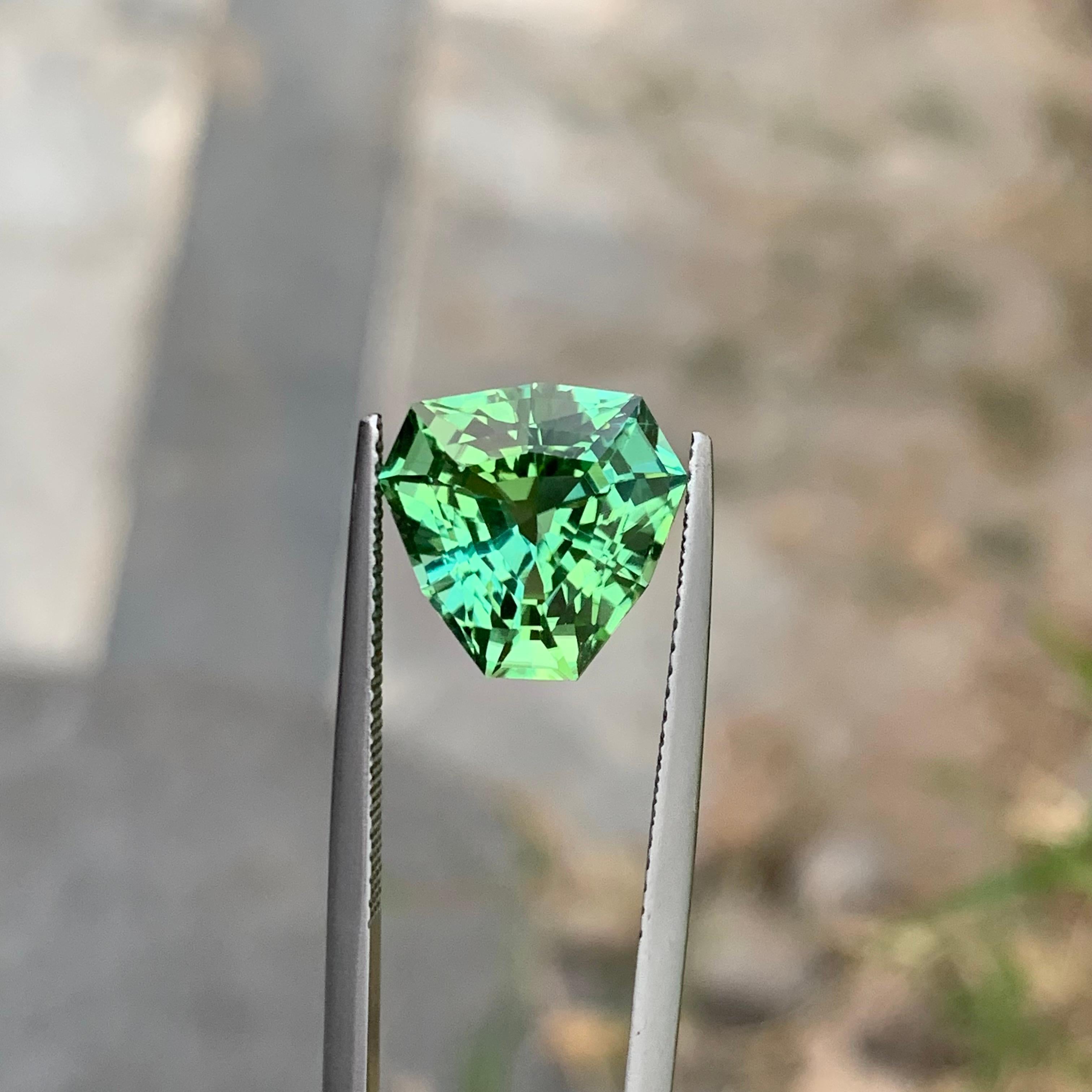 Sparkling 6.0 Carats Natural Loose Mint Green Tourmaline Trilliant Shape Gem For Sale 5