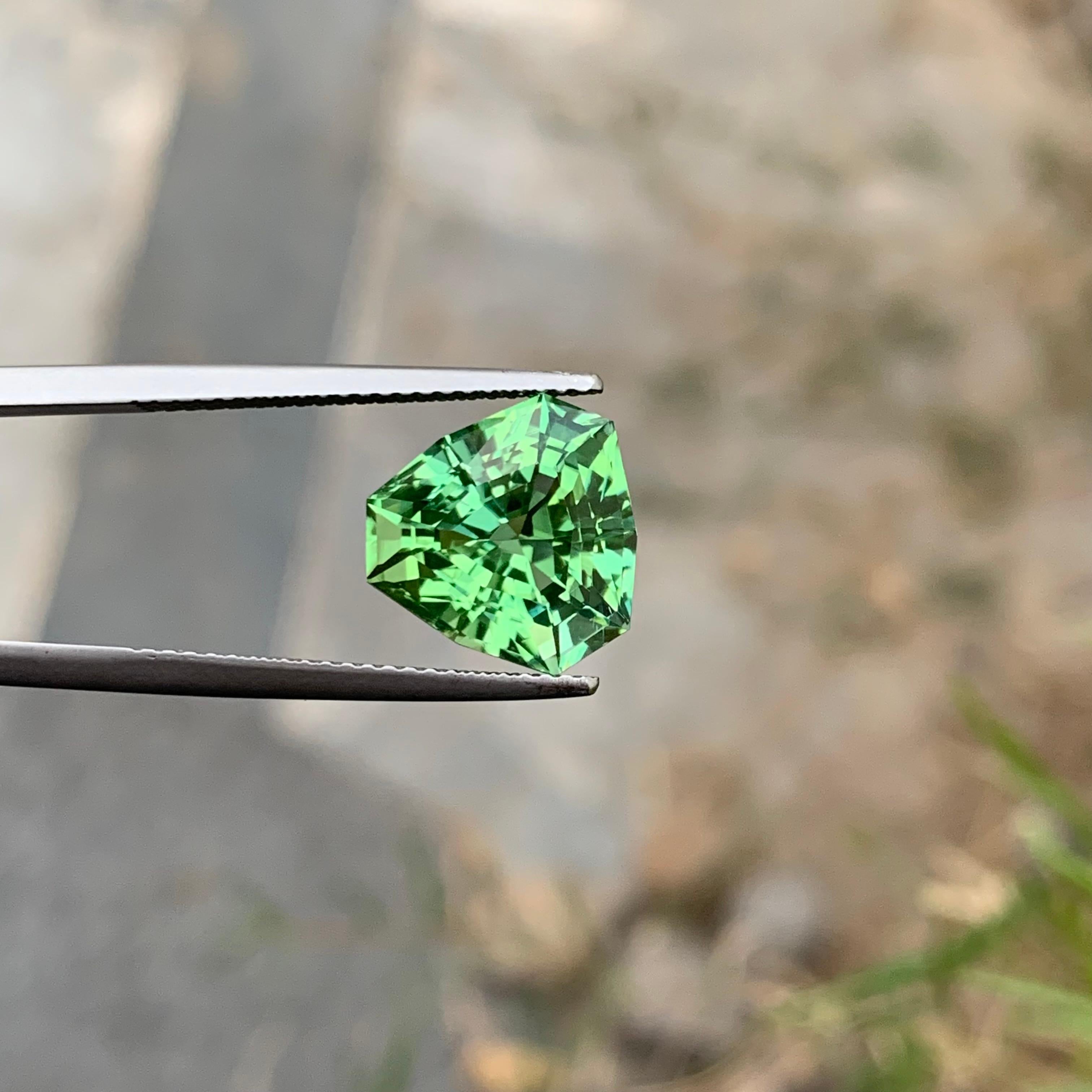 Sparkling 6.0 Carats Natural Loose Mint Green Tourmaline Trilliant Shape Gem For Sale 6