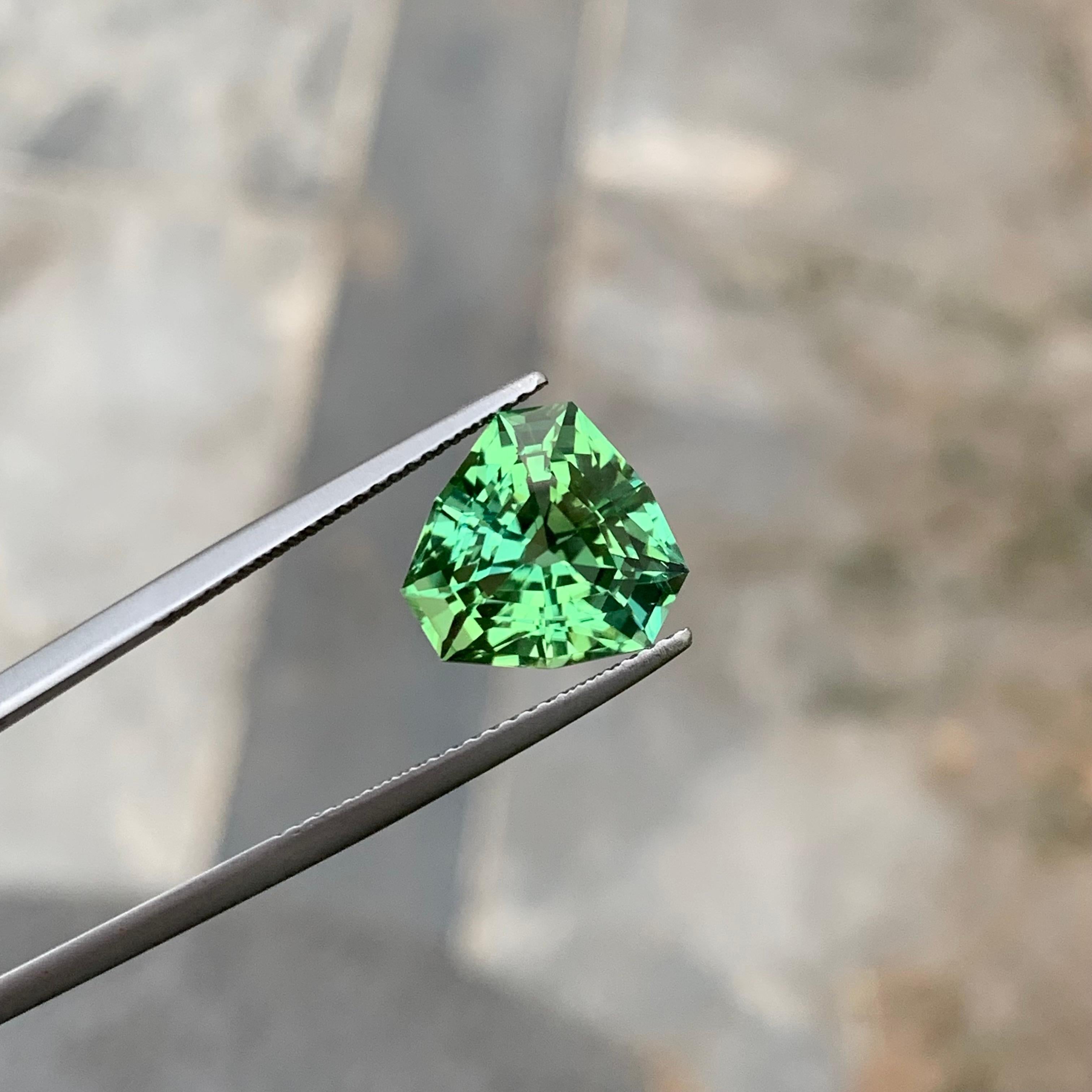 Sparkling 6.0 Carats Natural Loose Mint Green Tourmaline Trilliant Shape Gem For Sale 7