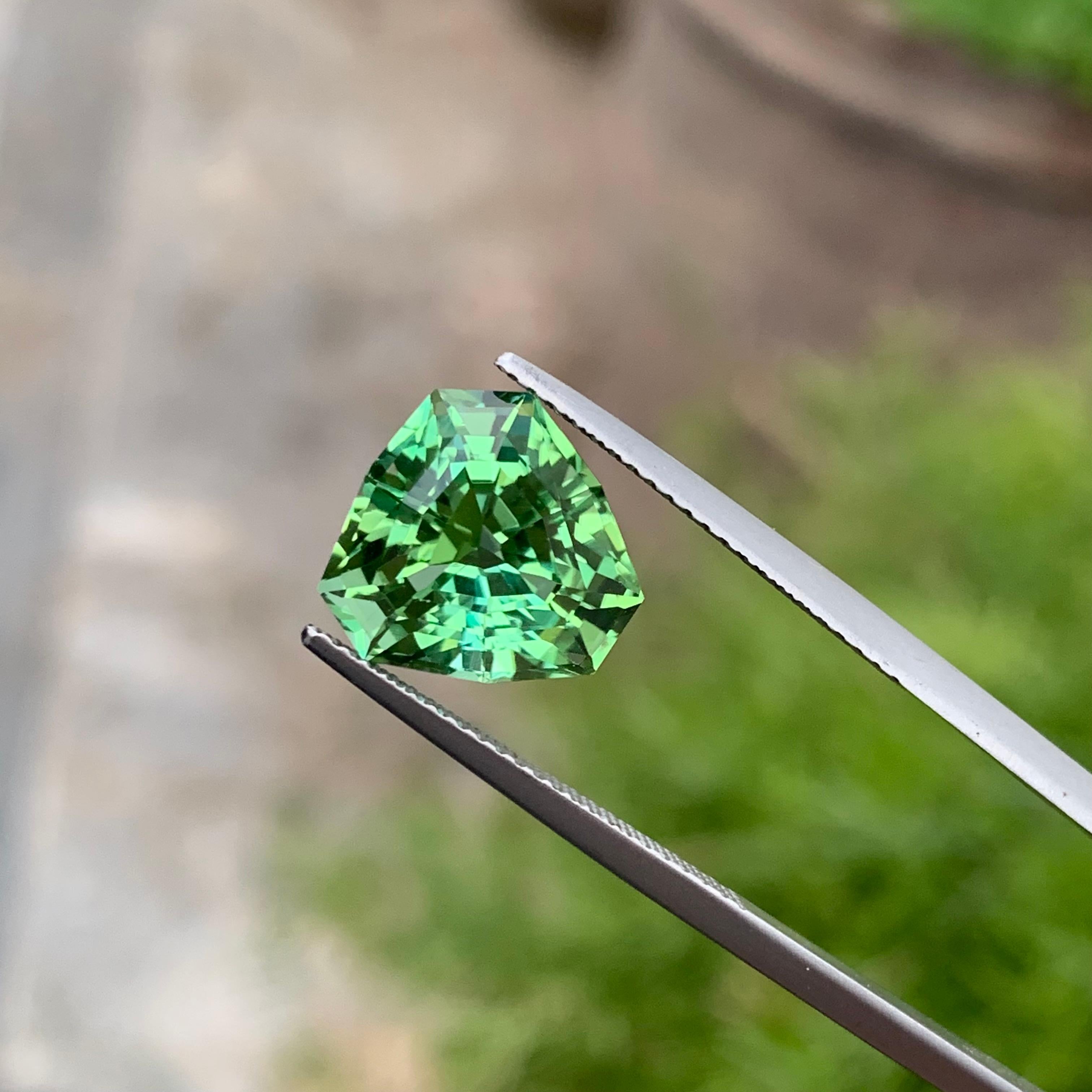 Sparkling 6.0 Carats Natural Loose Mint Green Tourmaline Trilliant Shape Gem For Sale 1