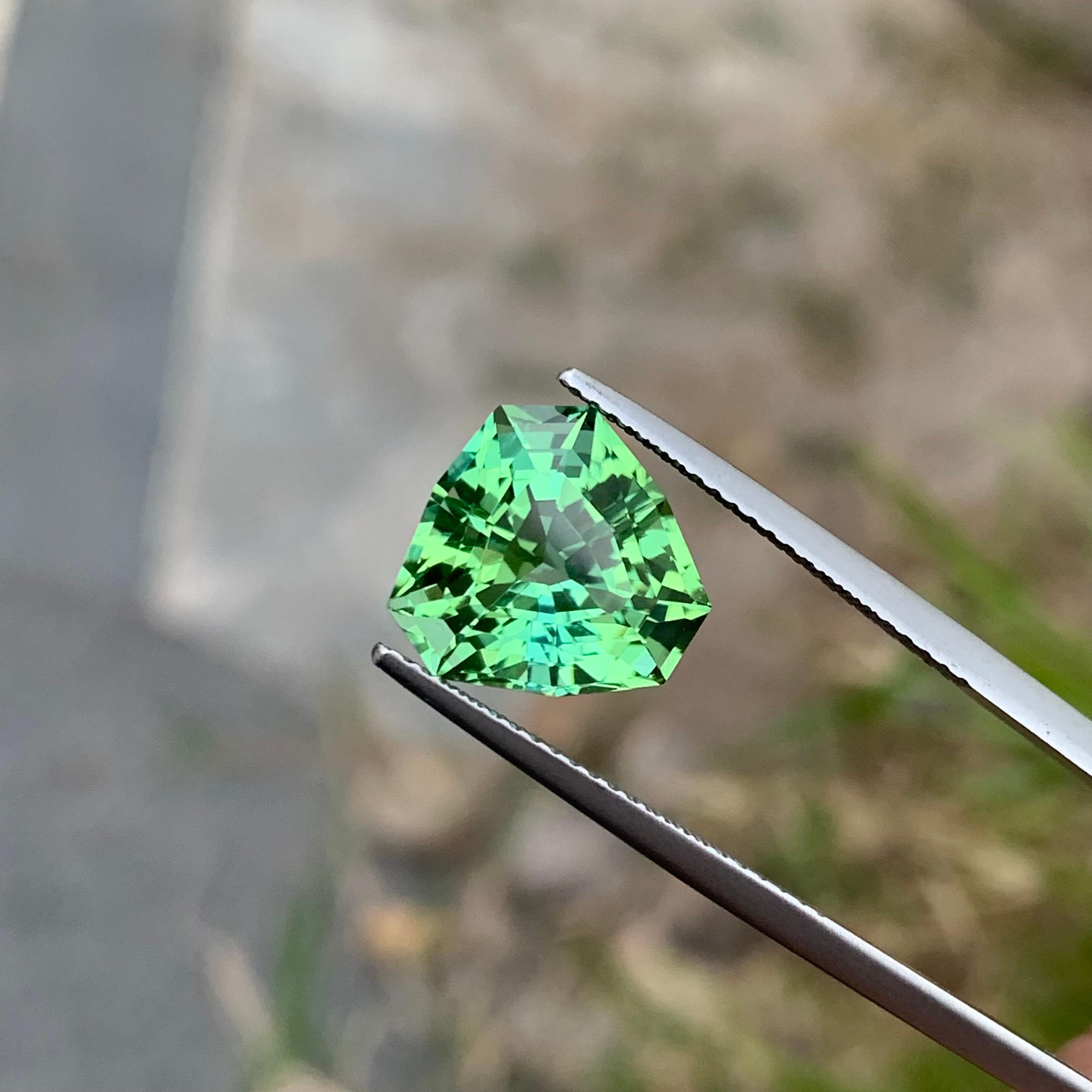 Sparkling 6.0 Carats Natural Loose Mint Green Tourmaline Trilliant Shape Gem For Sale 2