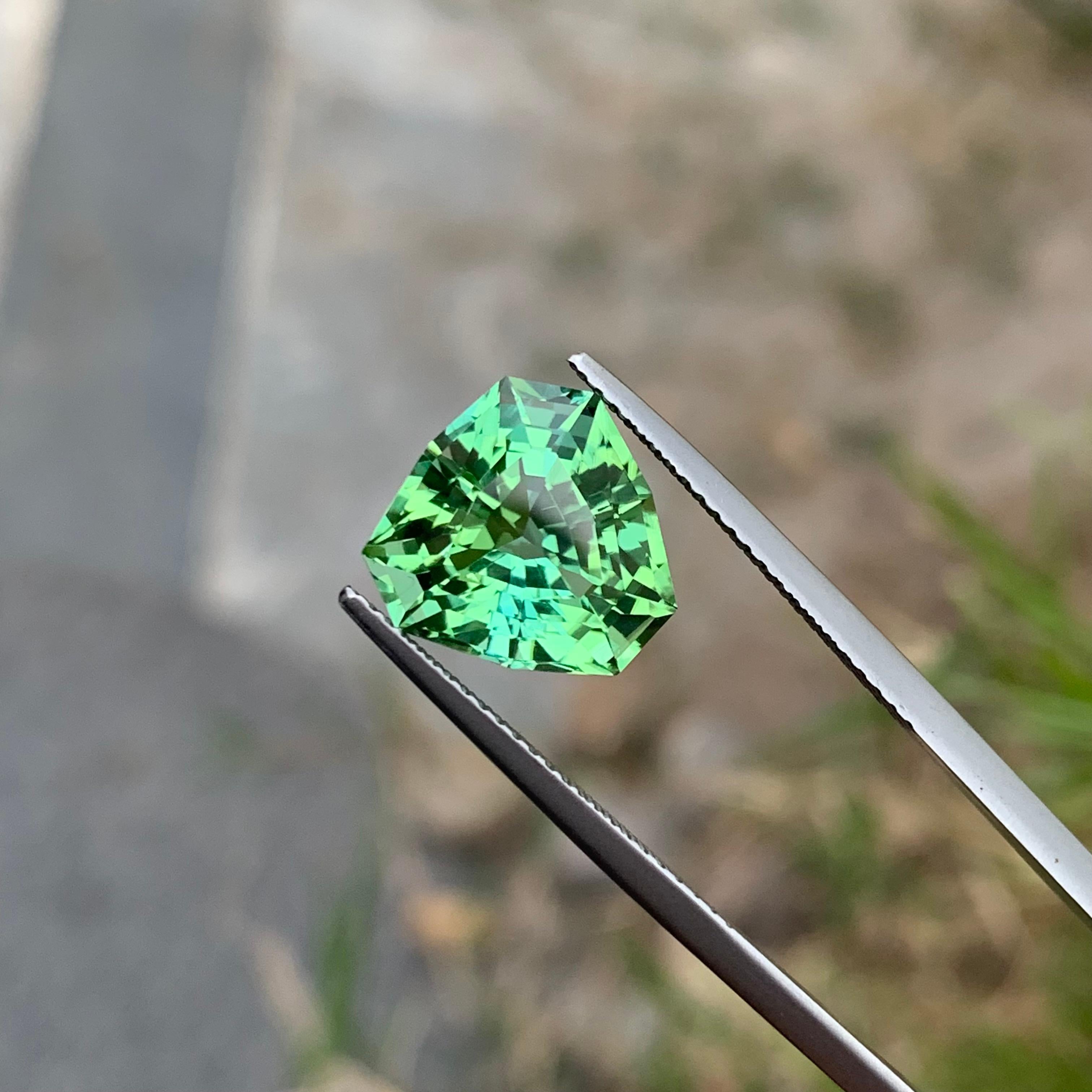 Sparkling 6.0 Carats Natural Loose Mint Green Tourmaline Trilliant Shape Gem For Sale 3