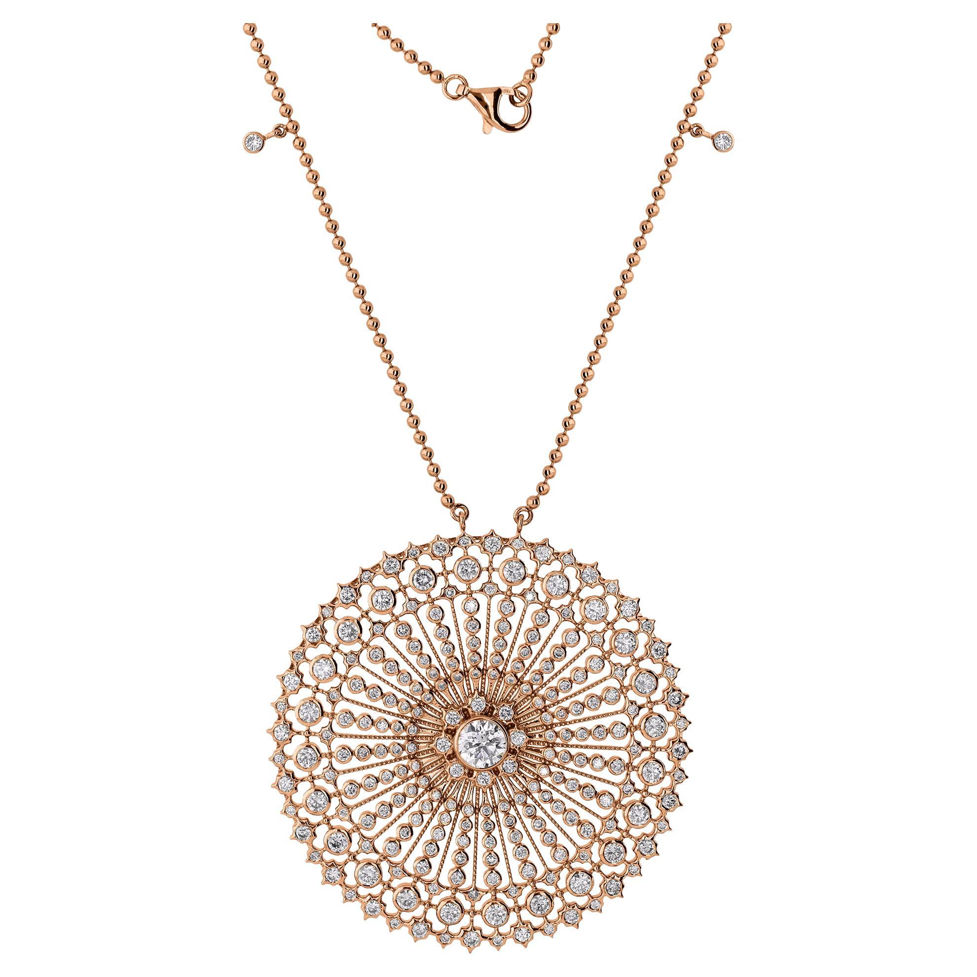 Sparkling 8.08ctw Diamond Statement Round Shape Pendant Necklace 18k Rose Gold