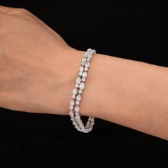 HRD Certified 8.42Ct SI/HI Diamond Double Strand Bracelet 18 Karat White Gold