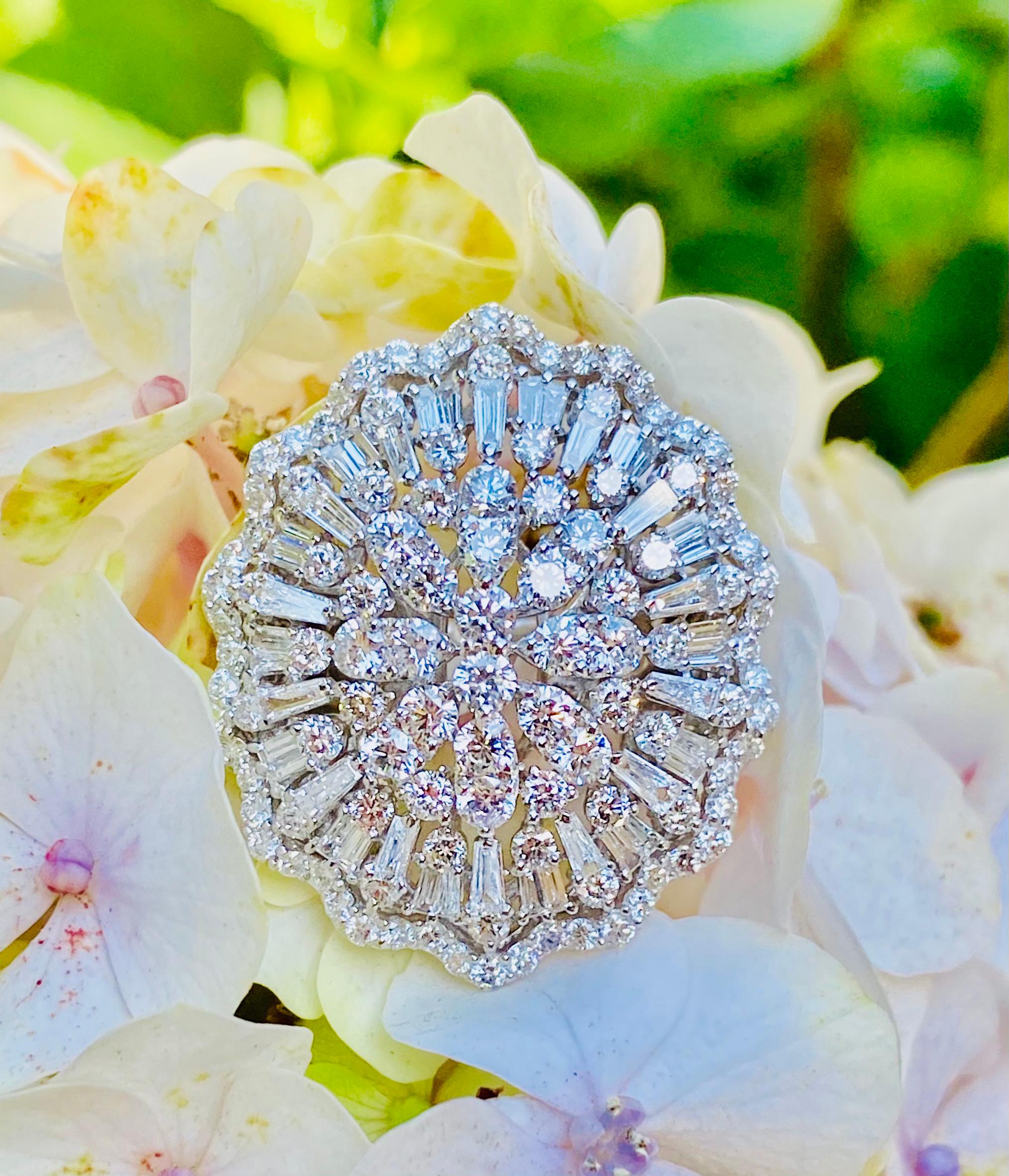 Sparkling 9 Carat Diamond Large Medallion Shaped 18K White Gold Cocktail Ring 2
