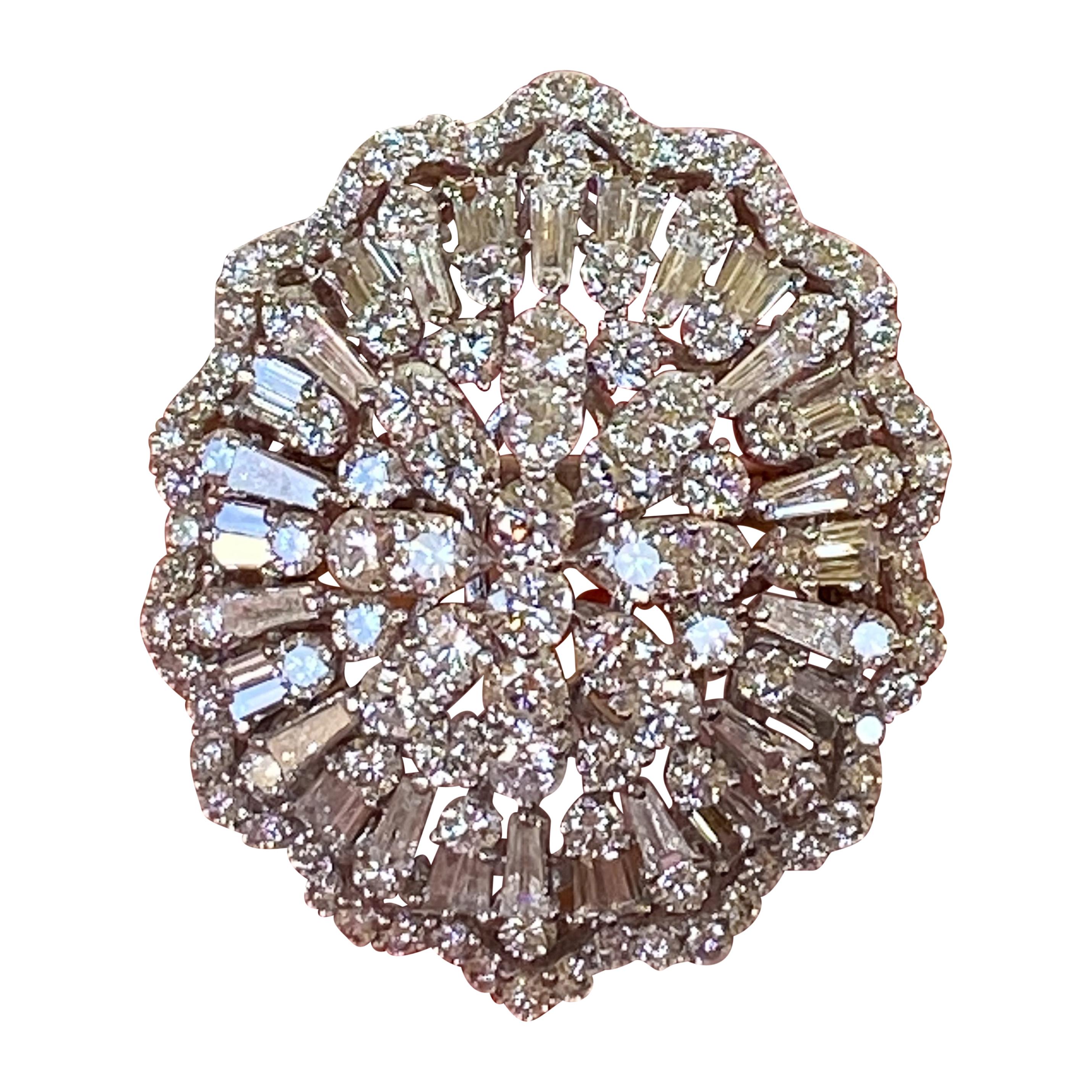 Sparkling 9 Carat Diamond Large Medallion Shaped 18K White Gold Cocktail Ring