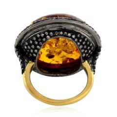 Sparkling Amber Cocktail Ring with Pave Diamonds Made in 14k Gold & Silver