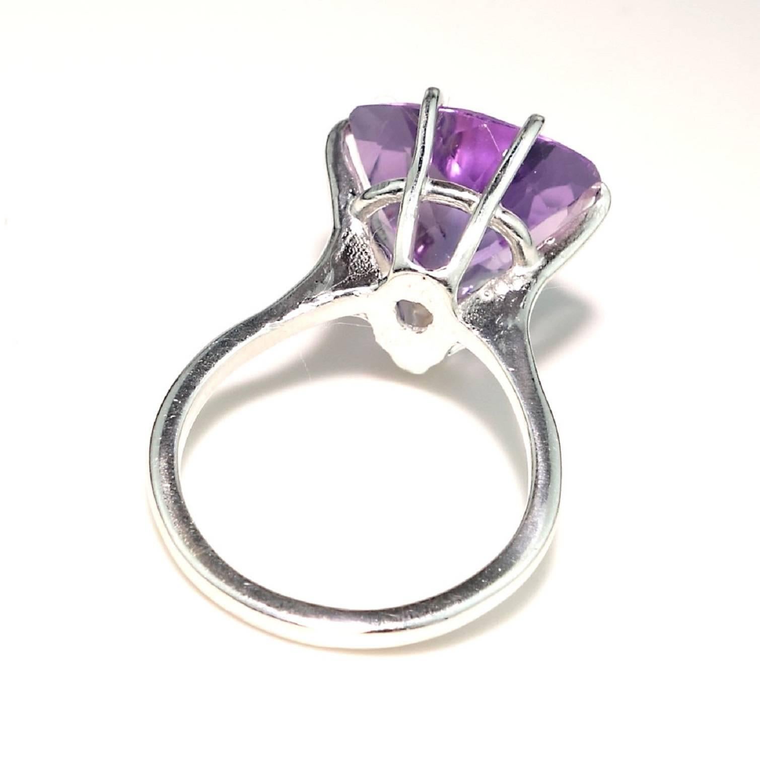 Women's or Men's Gemjunky Sparkling Amethyst Trillion in Sterling Silver Ring  